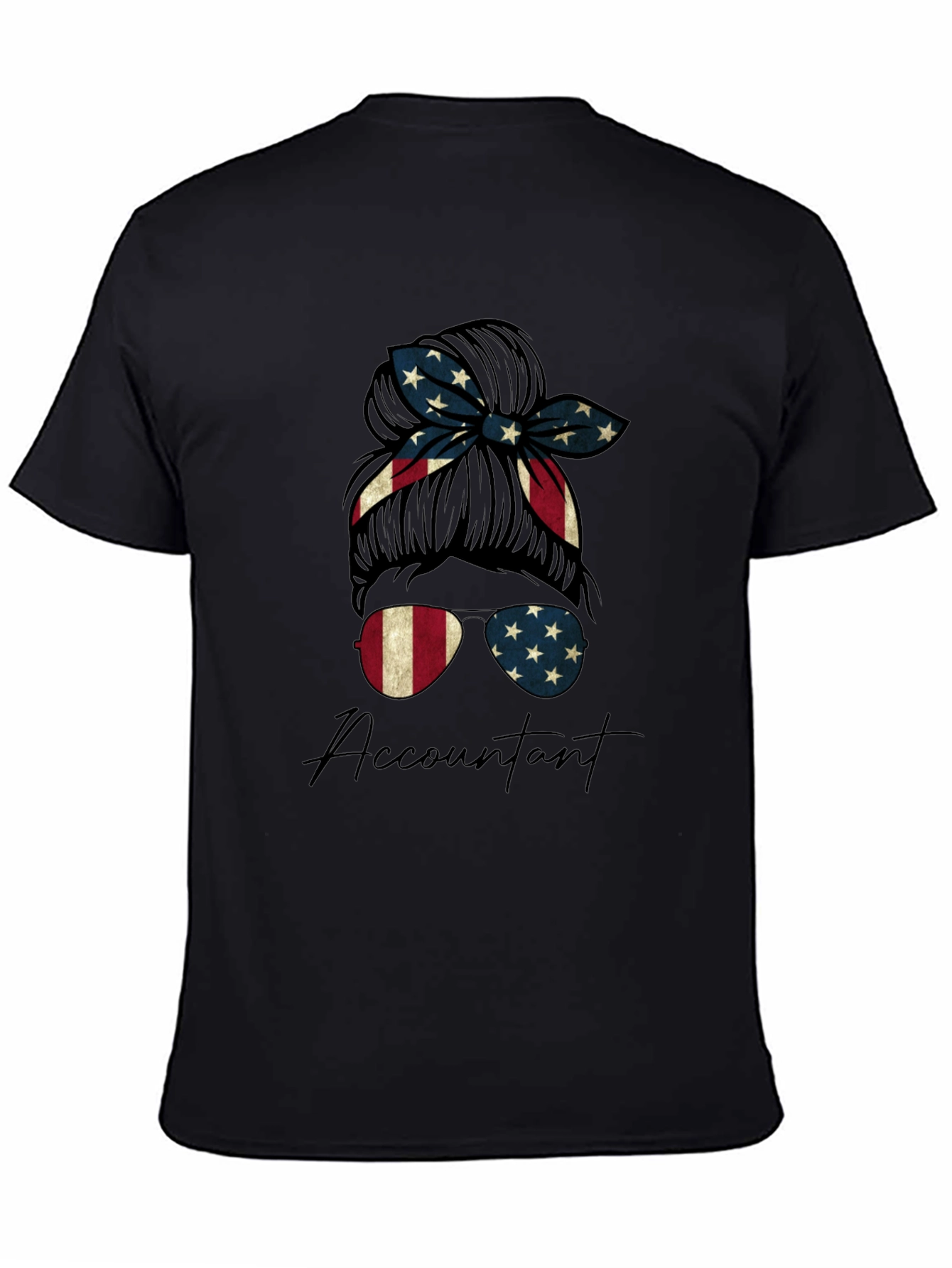 Accountant Messy Bun American Flag T-Shirt