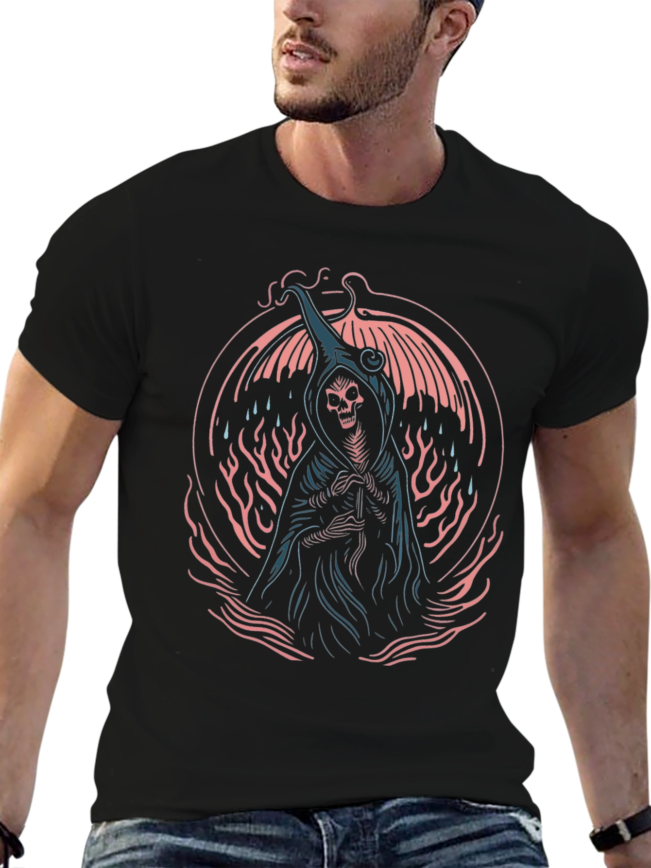 Grim Reaper Graphic Tee - Black Cotton T-Shirt