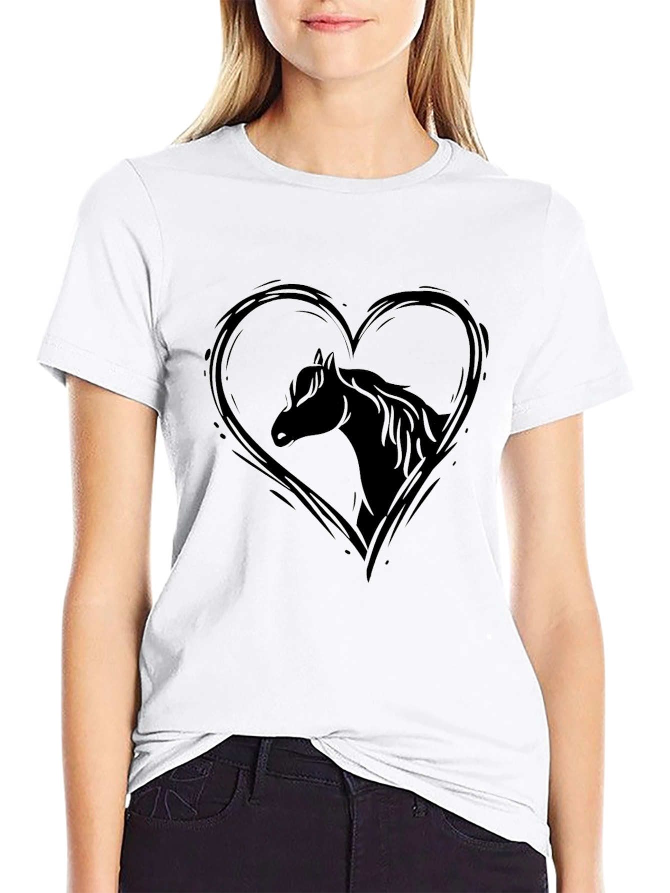 Horse Lover Heart T-Shirt - Black