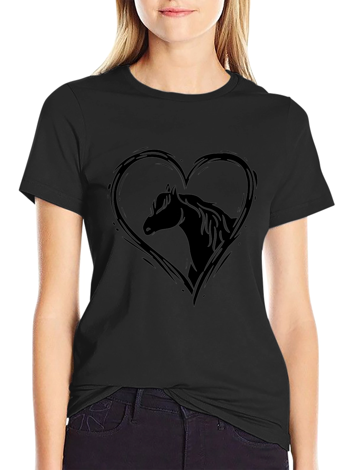 Horse Lover Heart T-Shirt - Black
