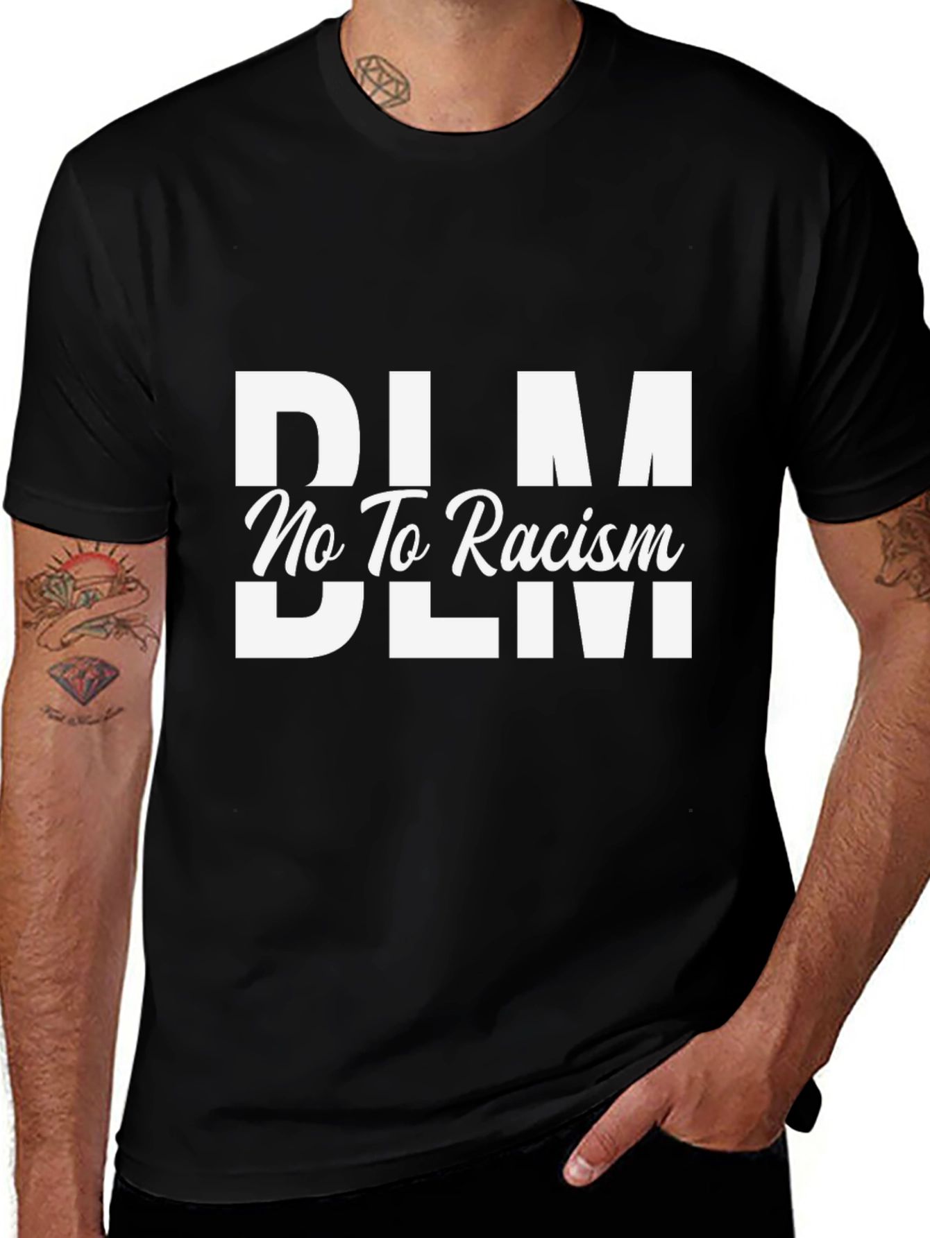 BLM No To Racism Graphic T-Shirt - Black