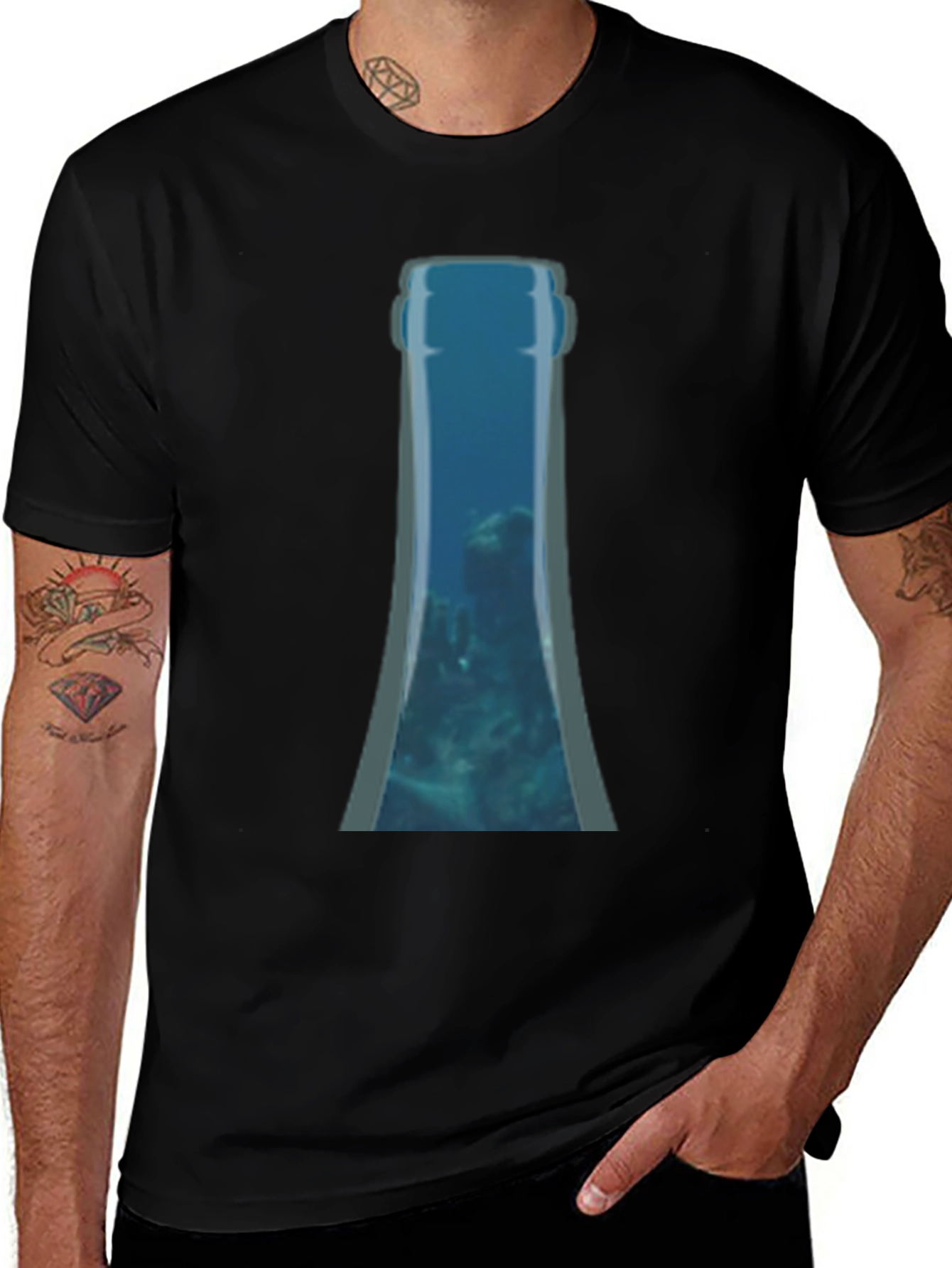 Underwater Bottle Graphic Print T-Shirt