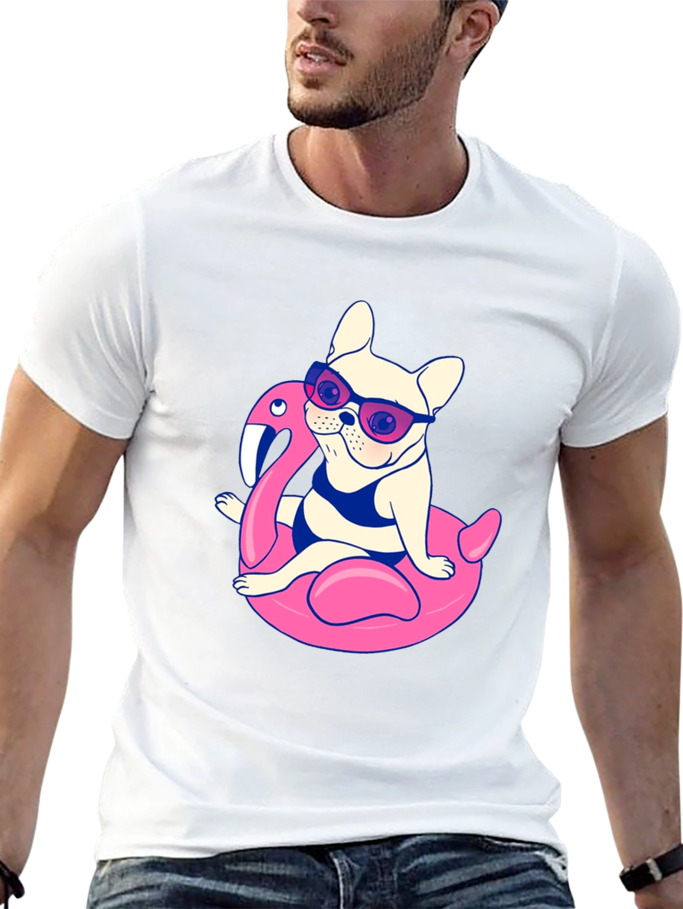 Cool Dog on Flamingo Float T-Shirt
