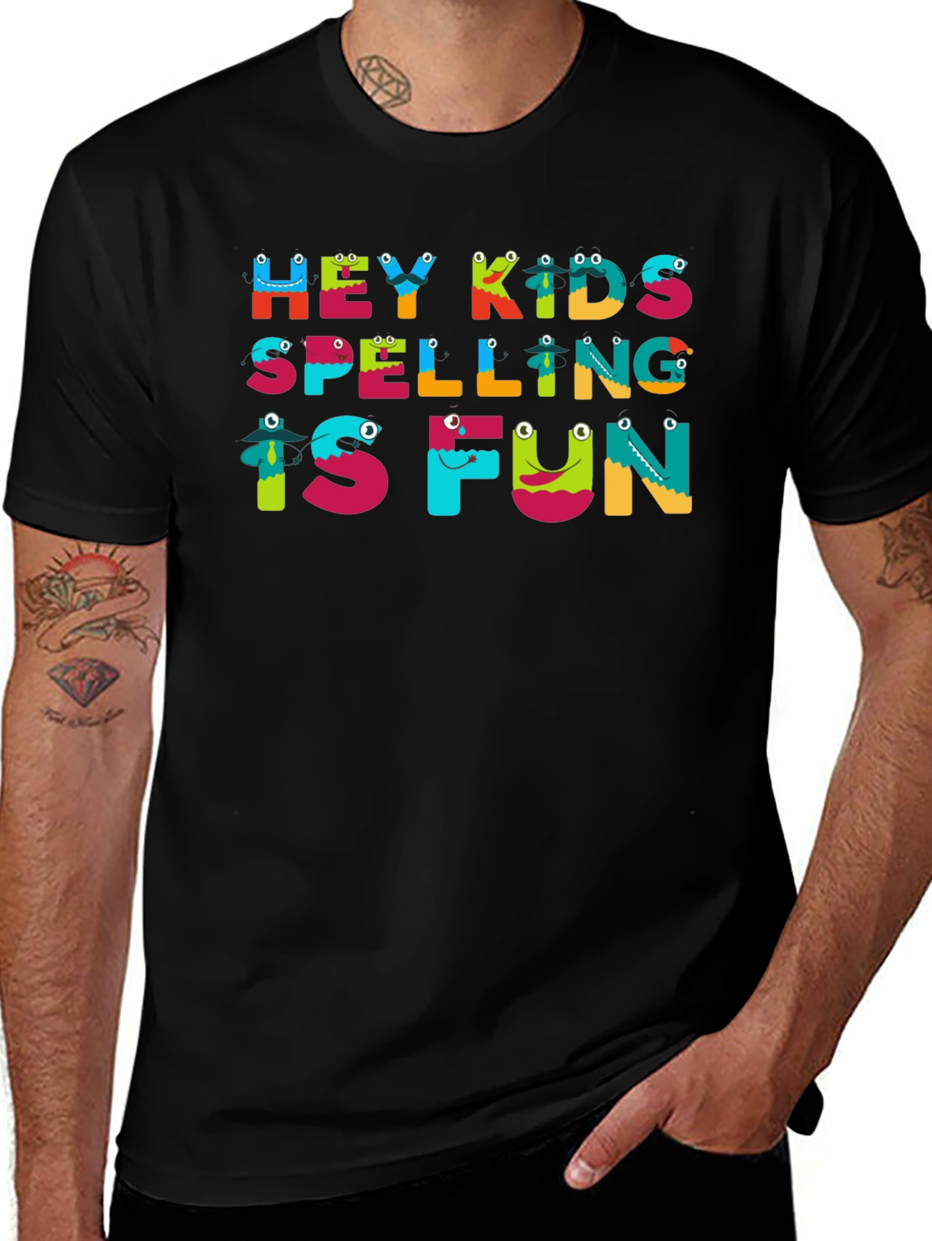 Hey Kids Spelling is Fun Black T-Shirt