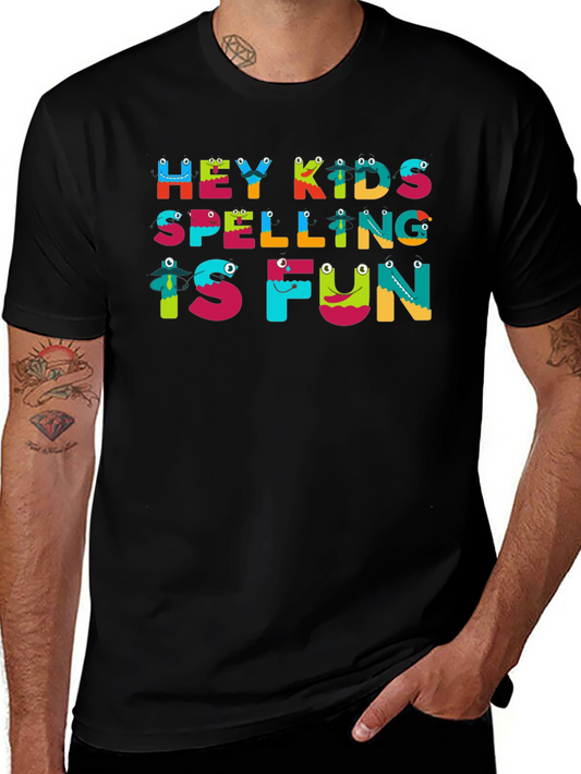 Hey Kids Spelling is Fun Black T-Shirt