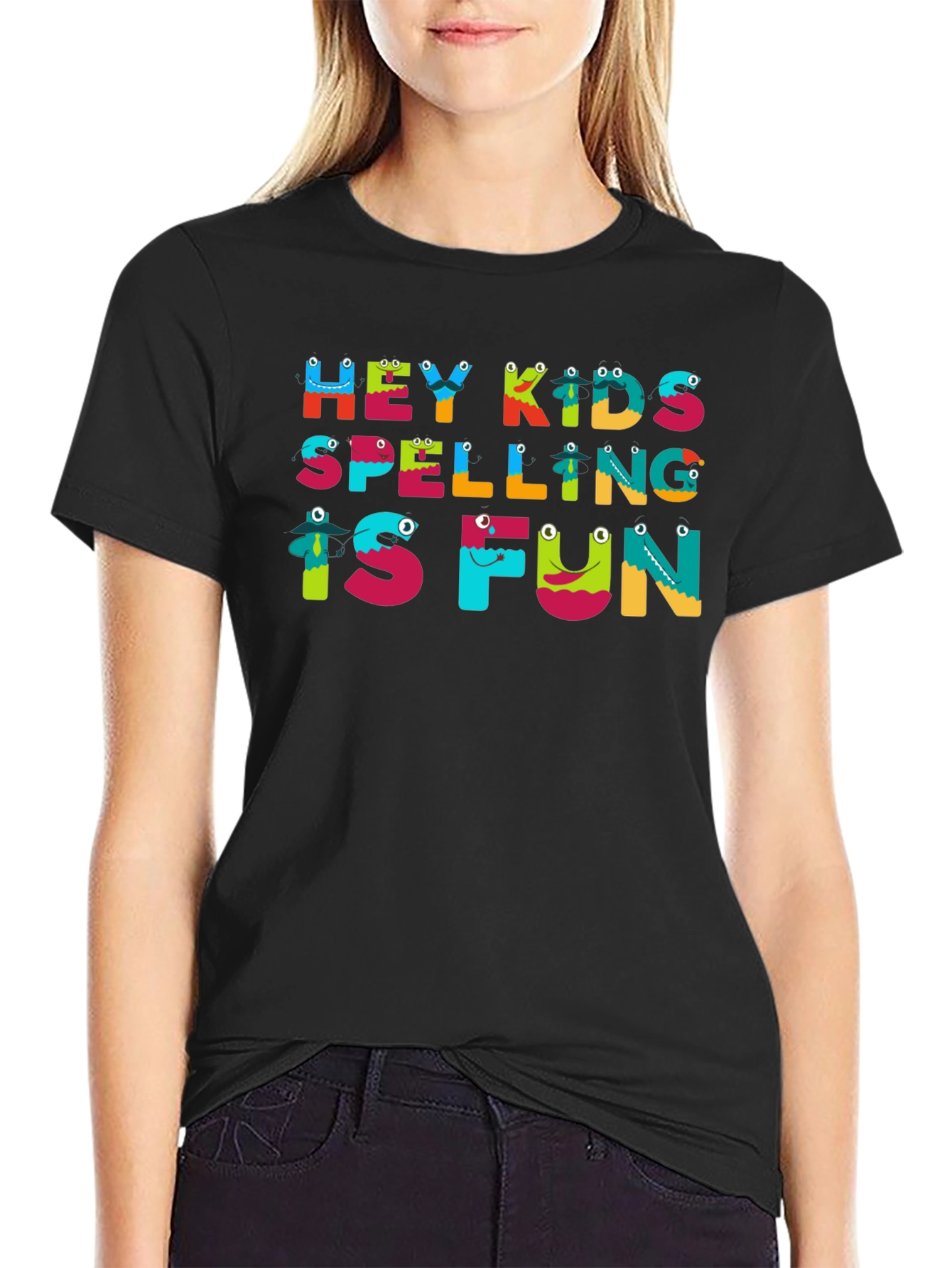 Hey Kids Spelling is Fun Black T-Shirt
