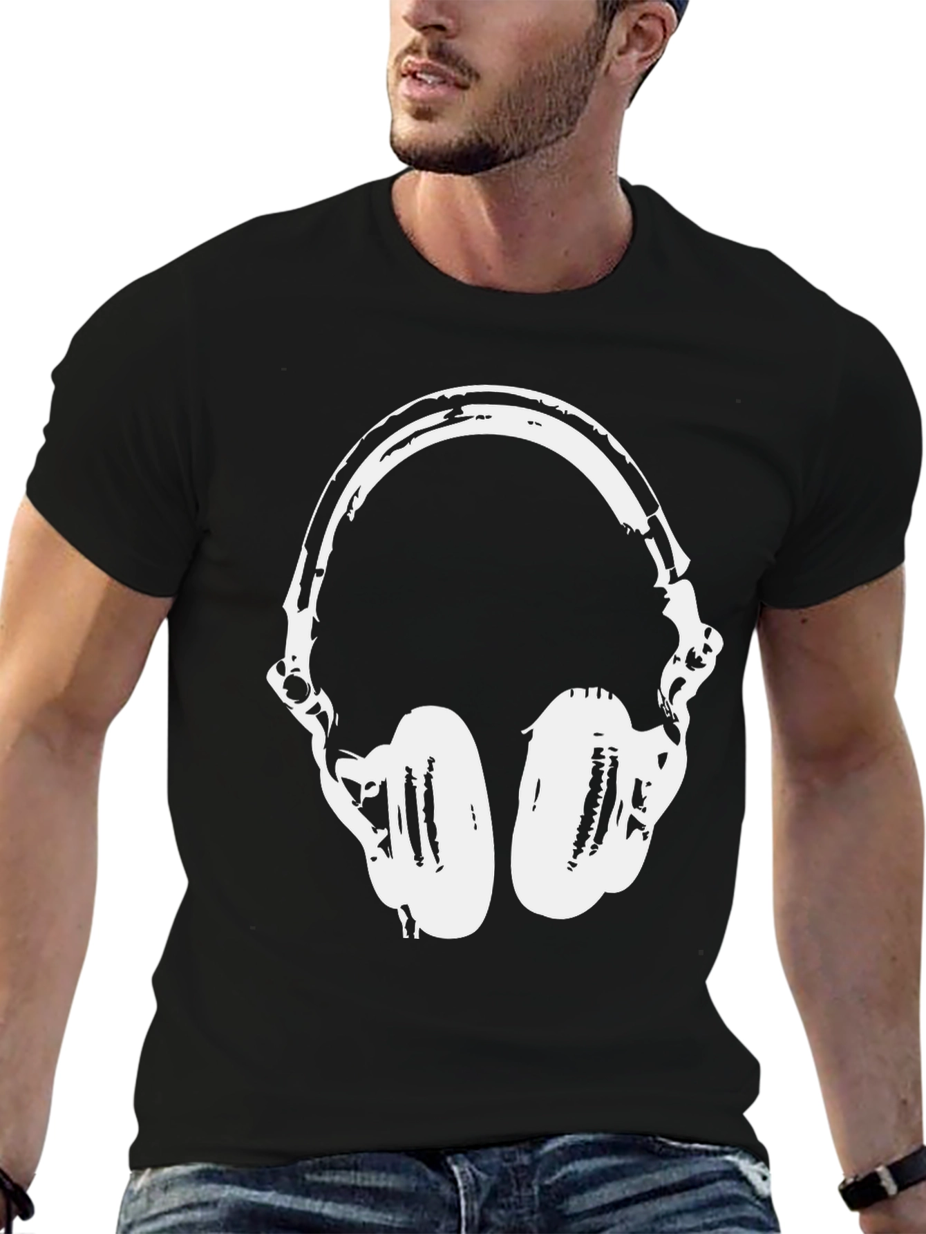 Cool Headphones Graphic T-Shirt - Black