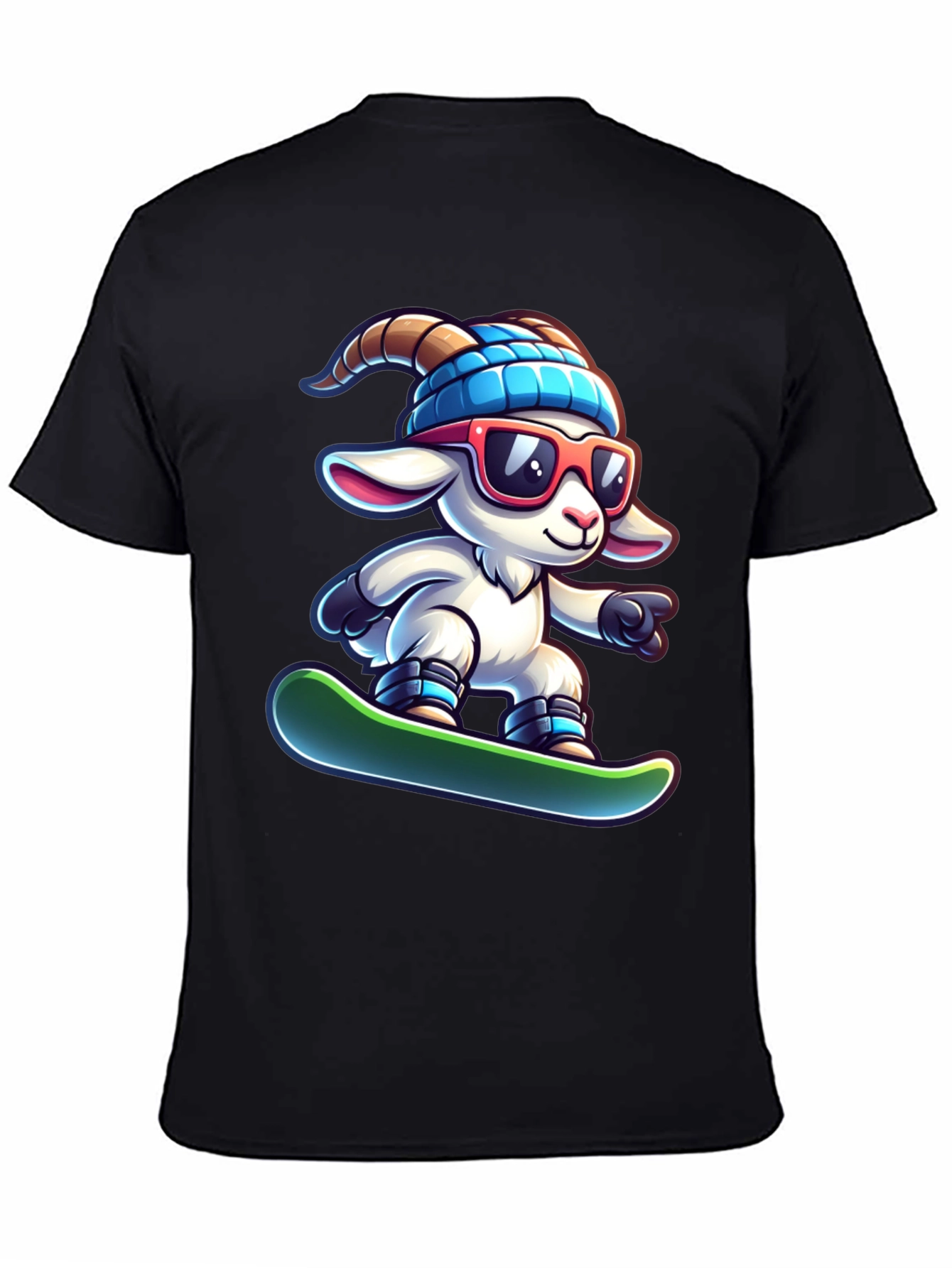 Snowboarding Goat Graphic Tee - Cool Cartoon T-Shirt