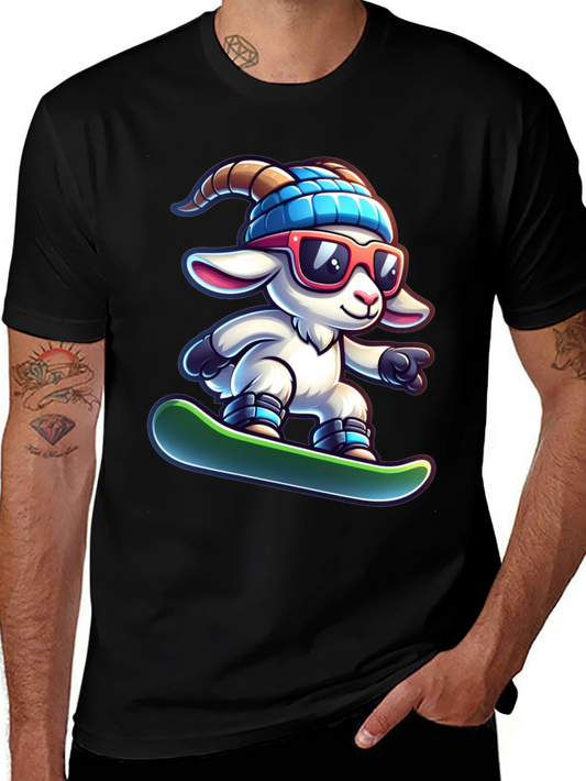 Snowboarding Goat Graphic Tee - Cool Cartoon T-Shirt