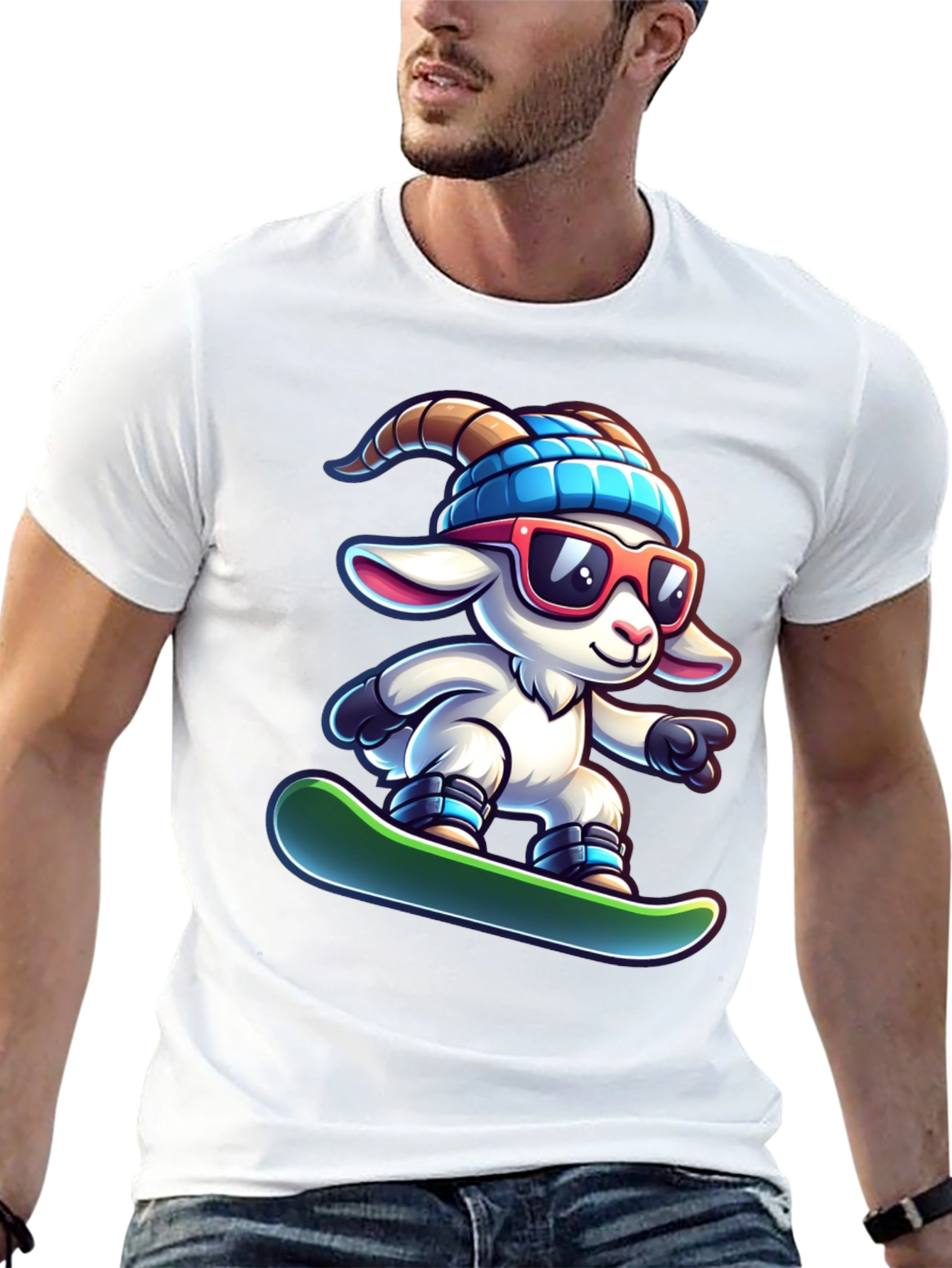 Snowboarding Goat Graphic Tee - Cool Cartoon T-Shirt
