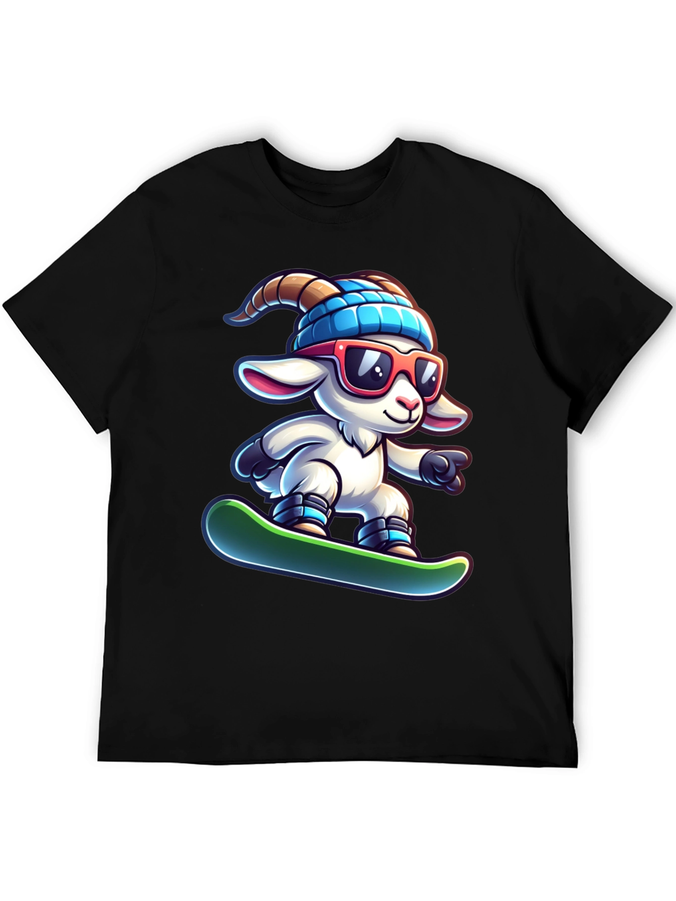 Snowboarding Goat Graphic Tee - Cool Cartoon T-Shirt