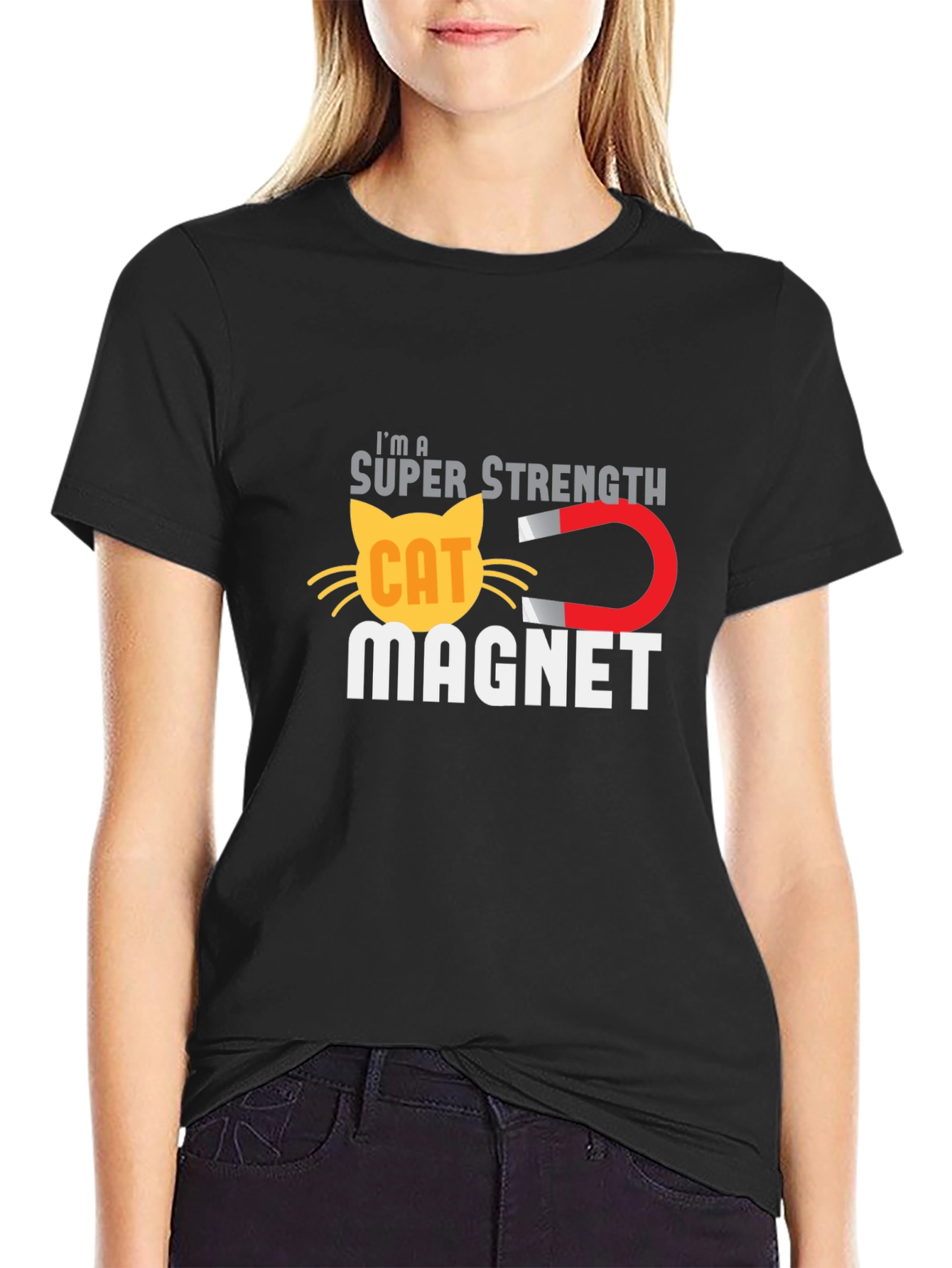 Super Strength Cat Magnet Graphic T-Shirt