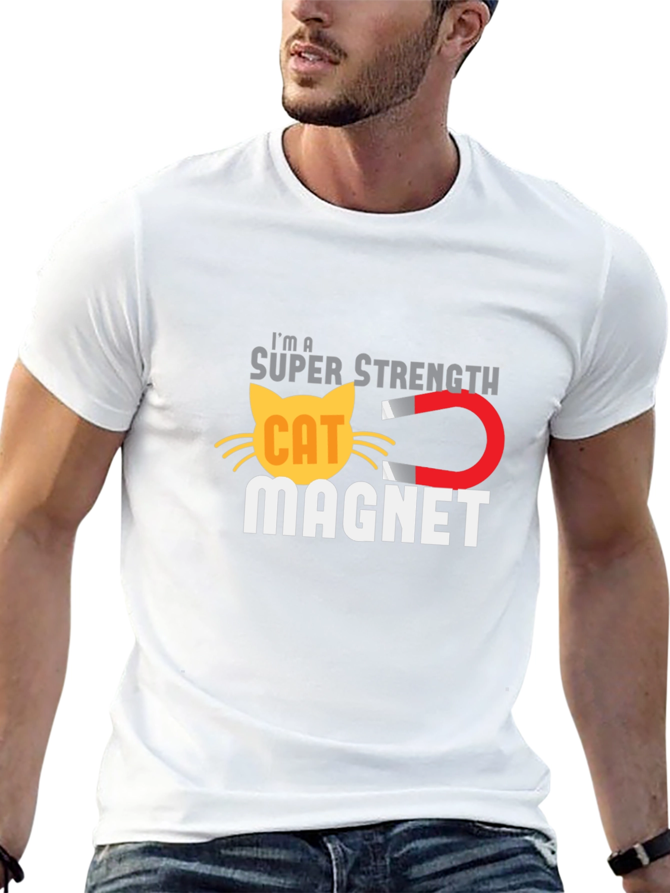 Super Strength Cat Magnet Graphic T-Shirt