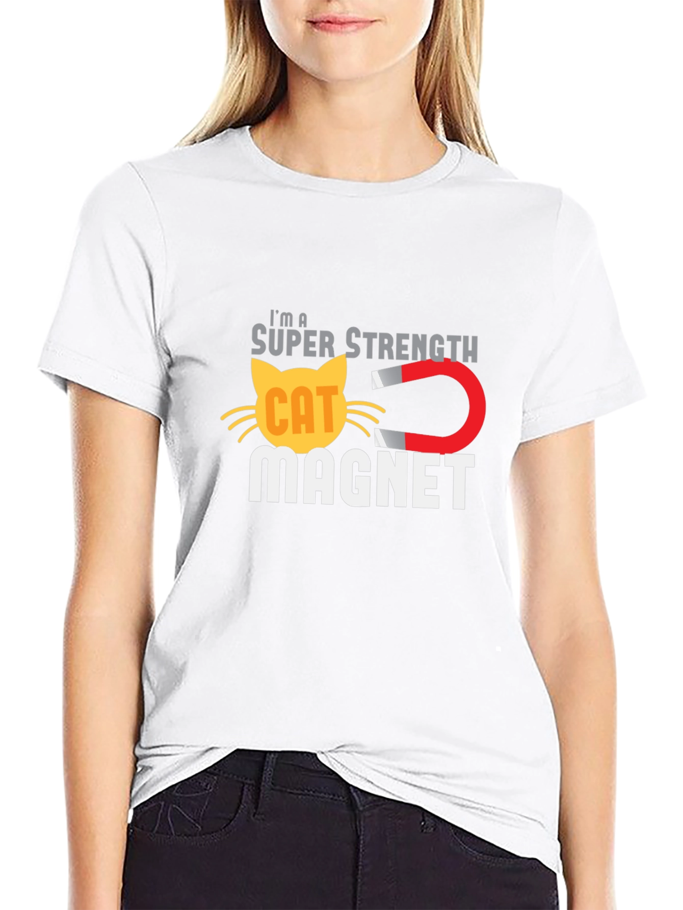 Super Strength Cat Magnet Graphic T-Shirt