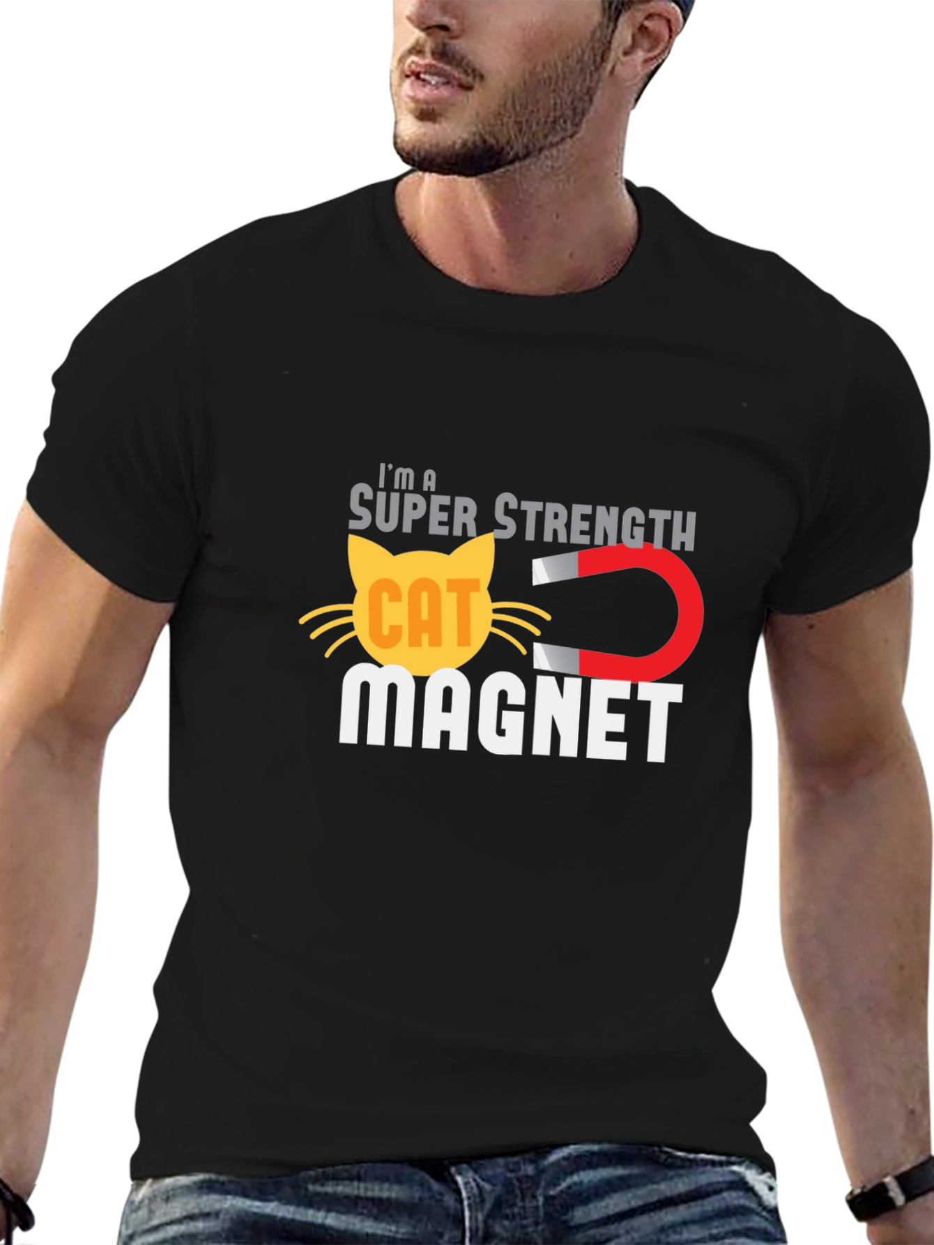 Super Strength Cat Magnet Graphic T-Shirt