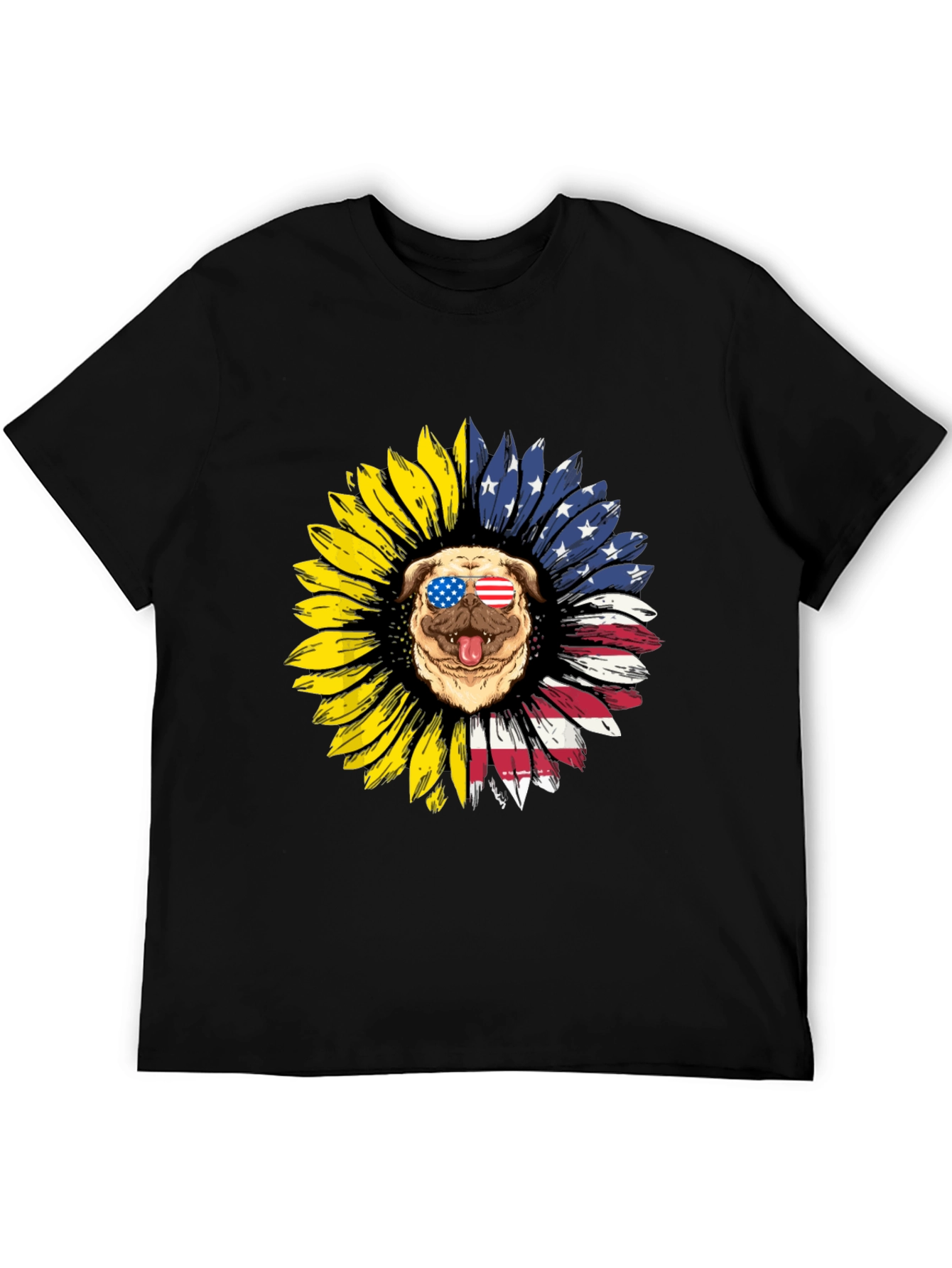 Patriotic Pug Sunflower Graphic Tee