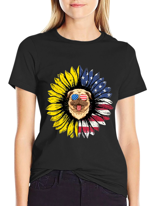 Patriotic Pug Sunflower Graphic Tee