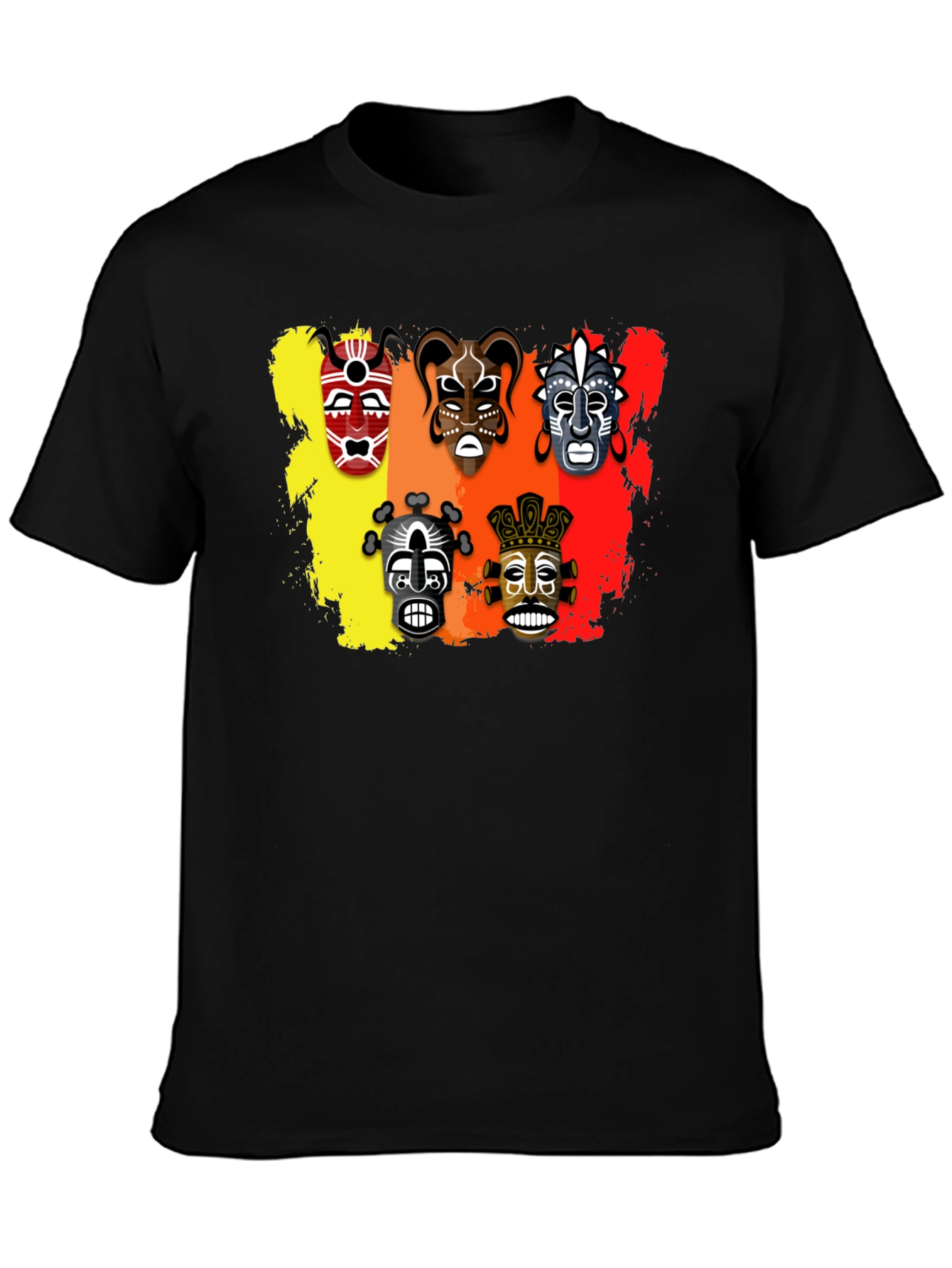 Tribal Mask Graphic Print Black T-Shirt