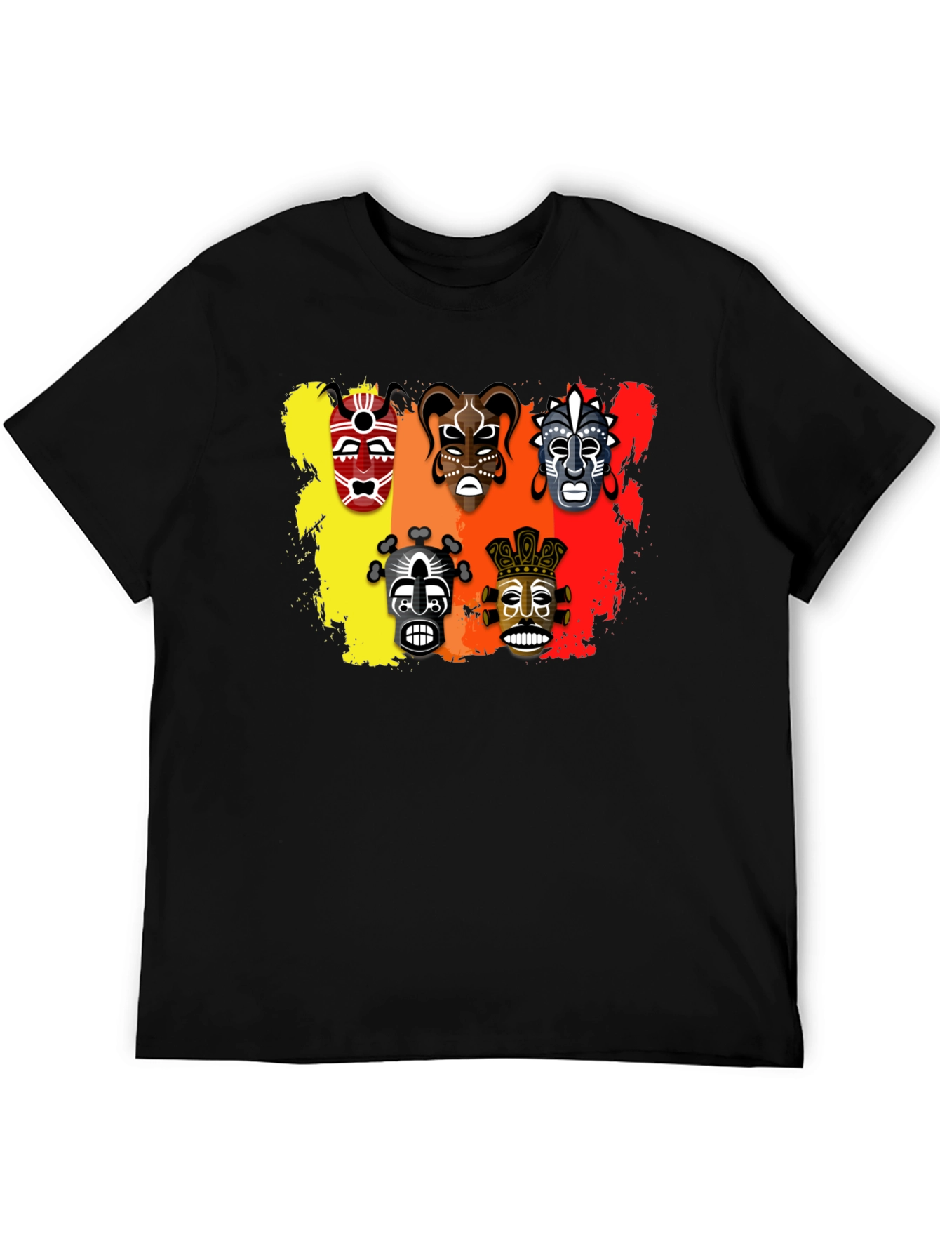 Tribal Mask Graphic Print Black T-Shirt