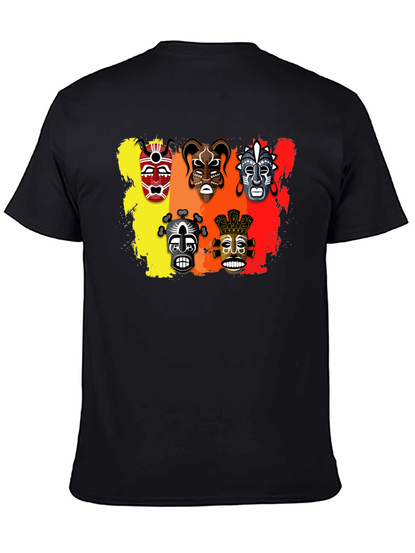 Tribal Mask Graphic Print Black T-Shirt