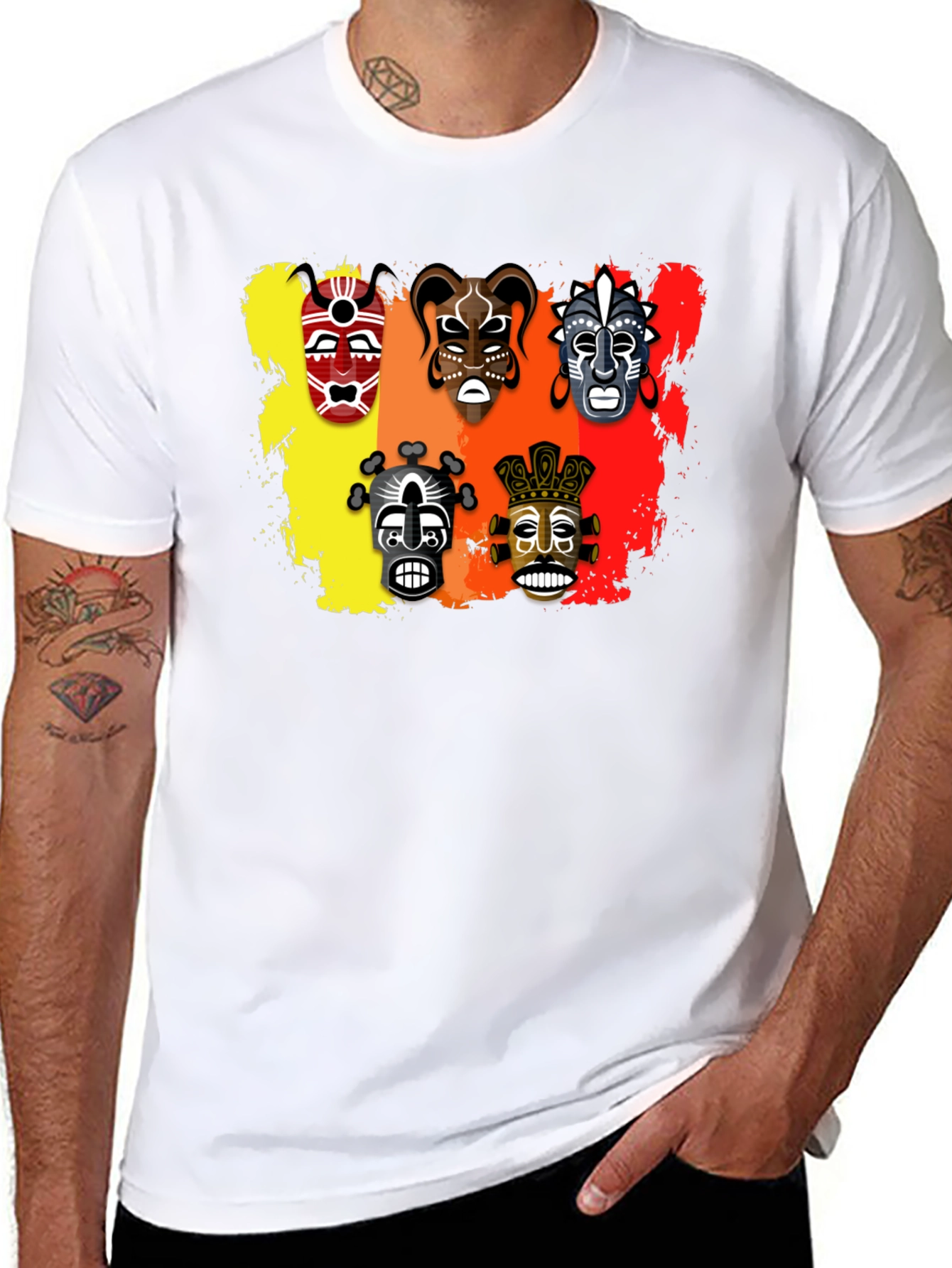 Tribal Mask Graphic Print Black T-Shirt