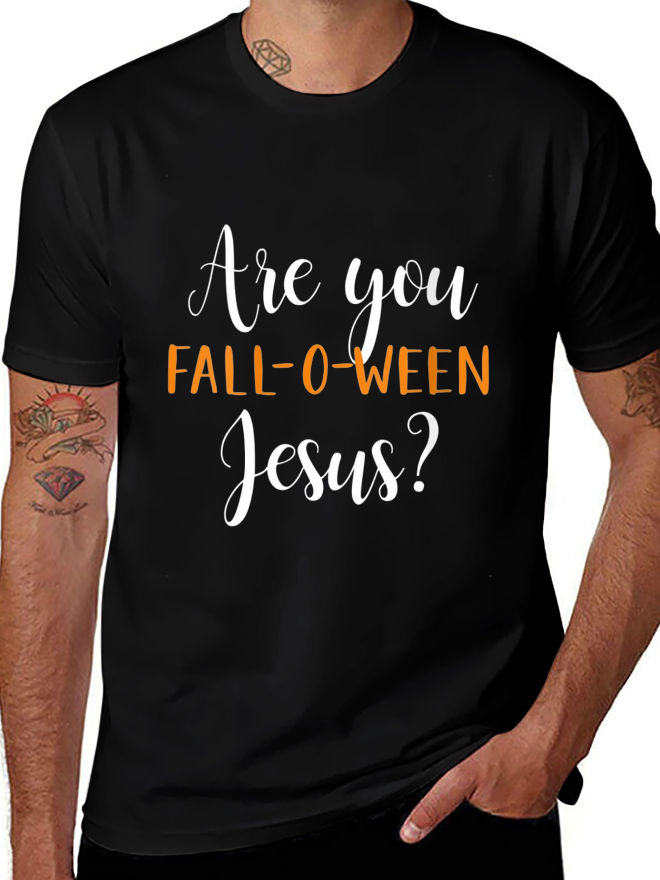 Fall-O-Ween Jesus Graphic Tee - Black Halloween Shirt