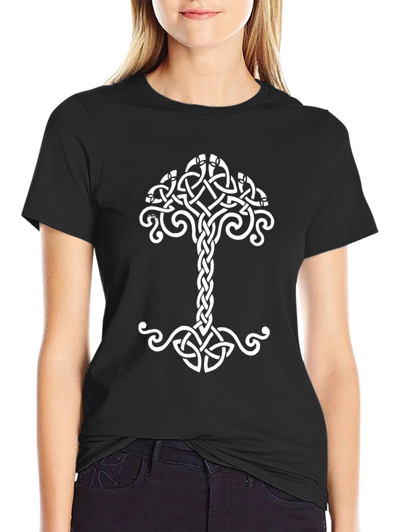 Yggdrasil Tree of Life Celtic Knot Black T-Shirt