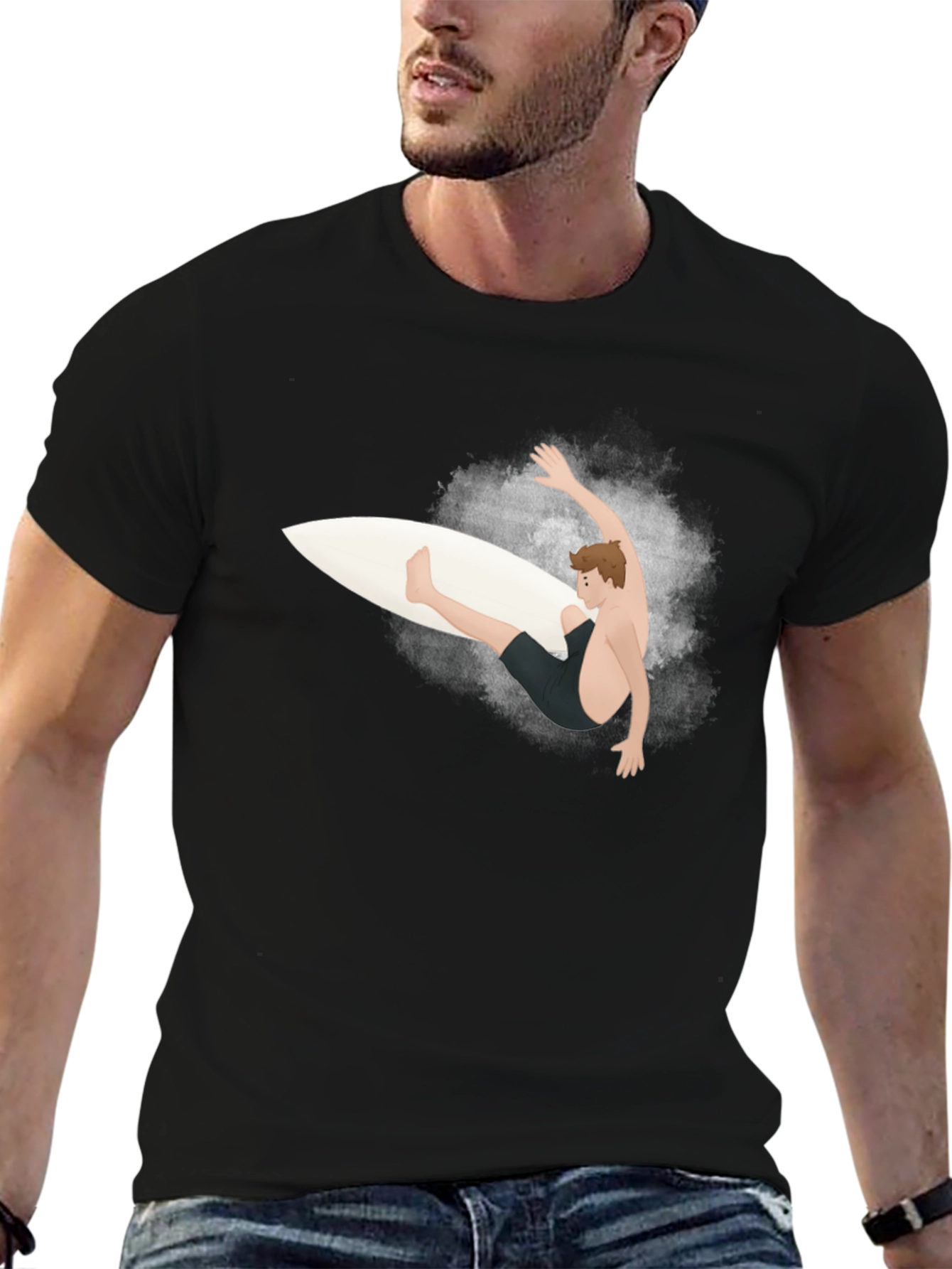 Surfer Graphic Tee - Black Cotton T-Shirt