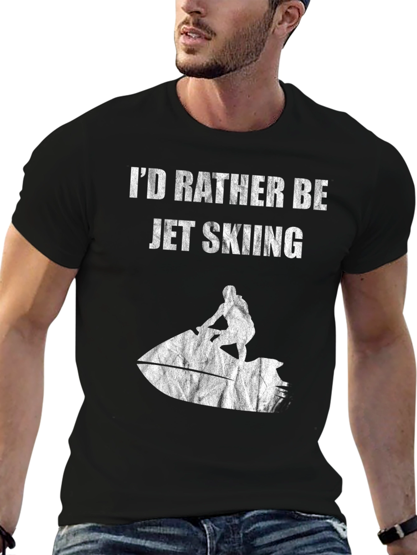 Jet Skiing Graphic Tee - Black Cotton T-Shirt