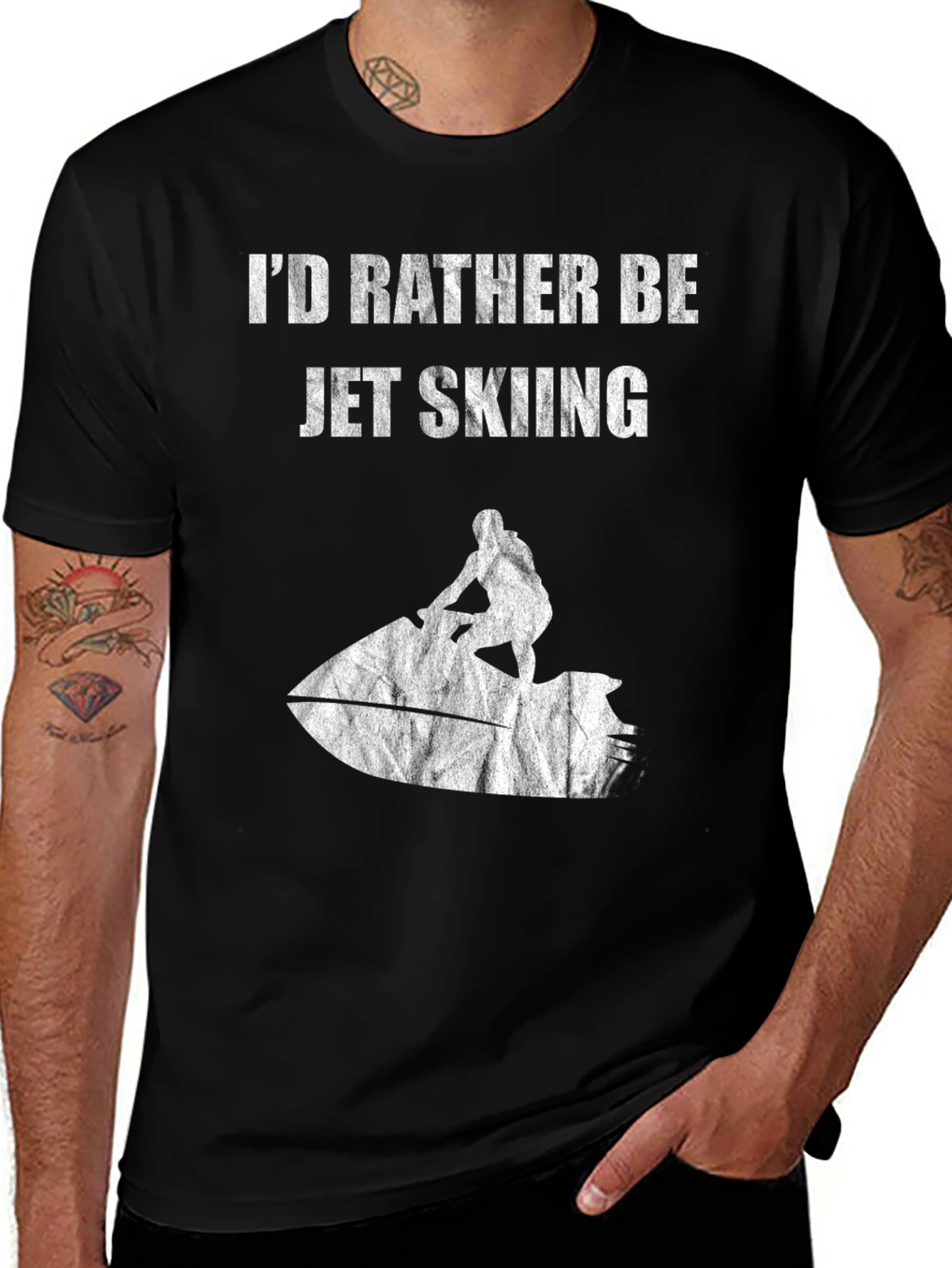 Jet Skiing Graphic Tee - Black Cotton T-Shirt
