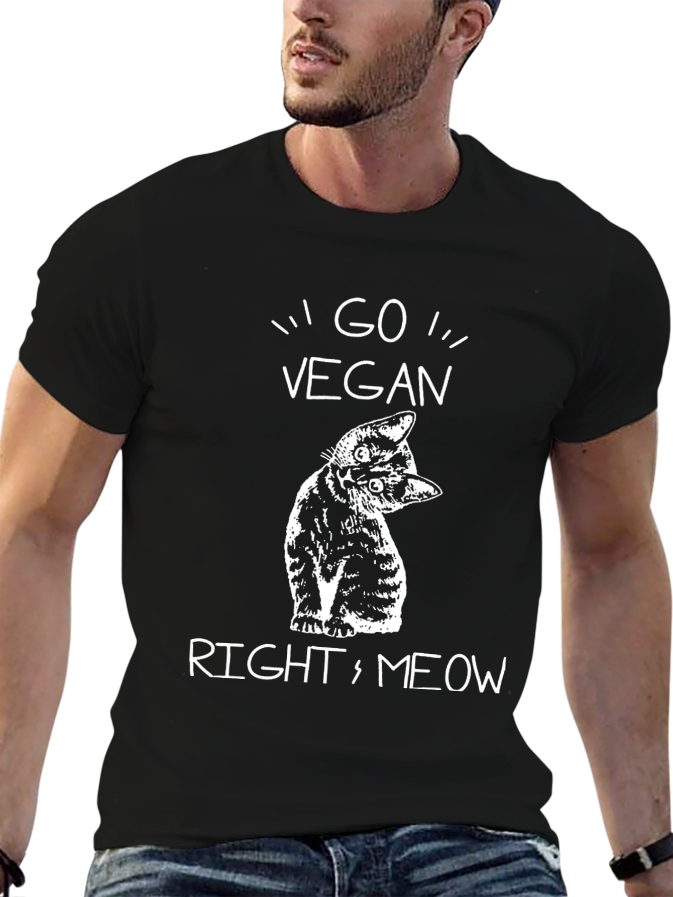 Go Vegan Right Meow Cat T-Shirt