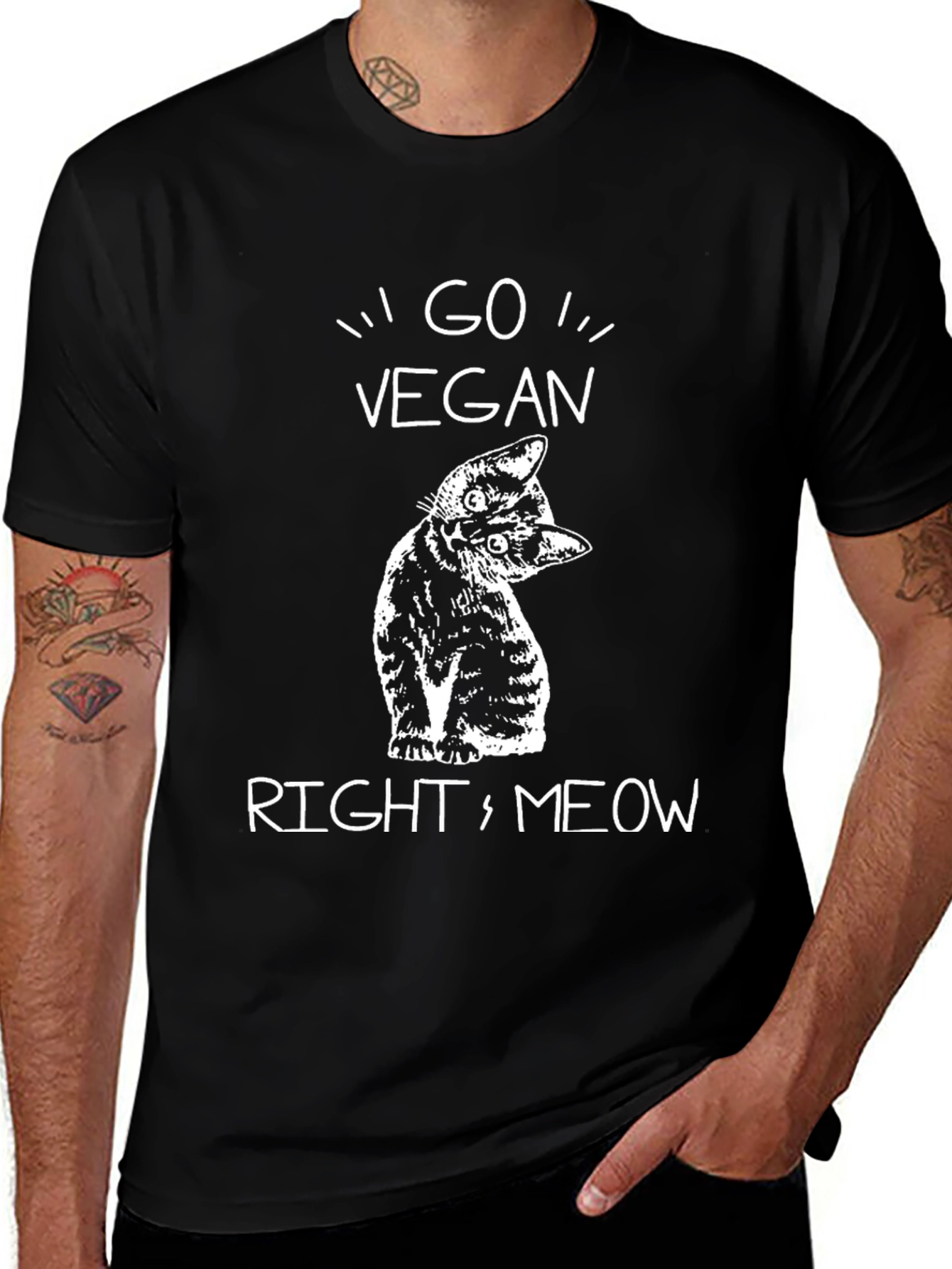 Go Vegan Right Meow Cat T-Shirt