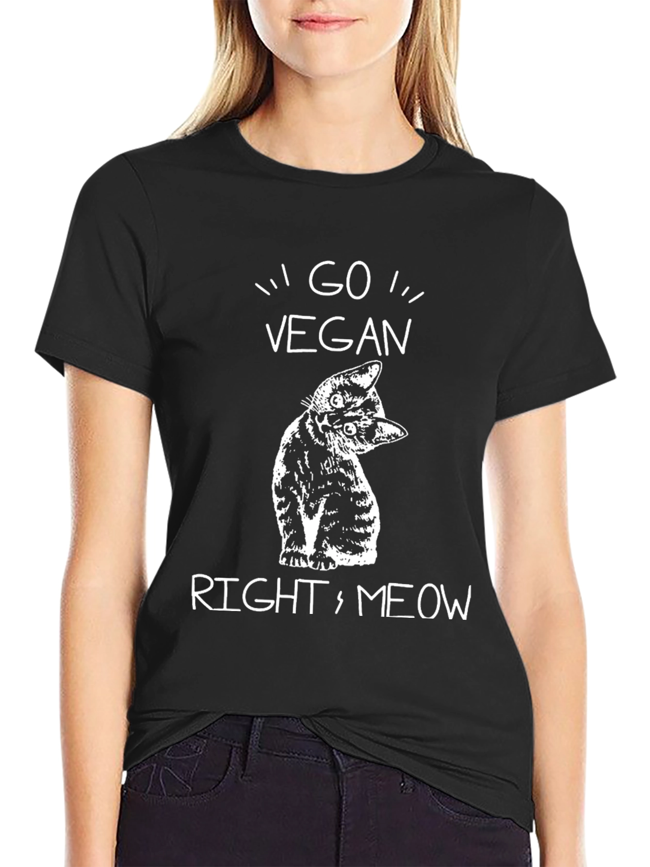 Go Vegan Right Meow Cat T-Shirt