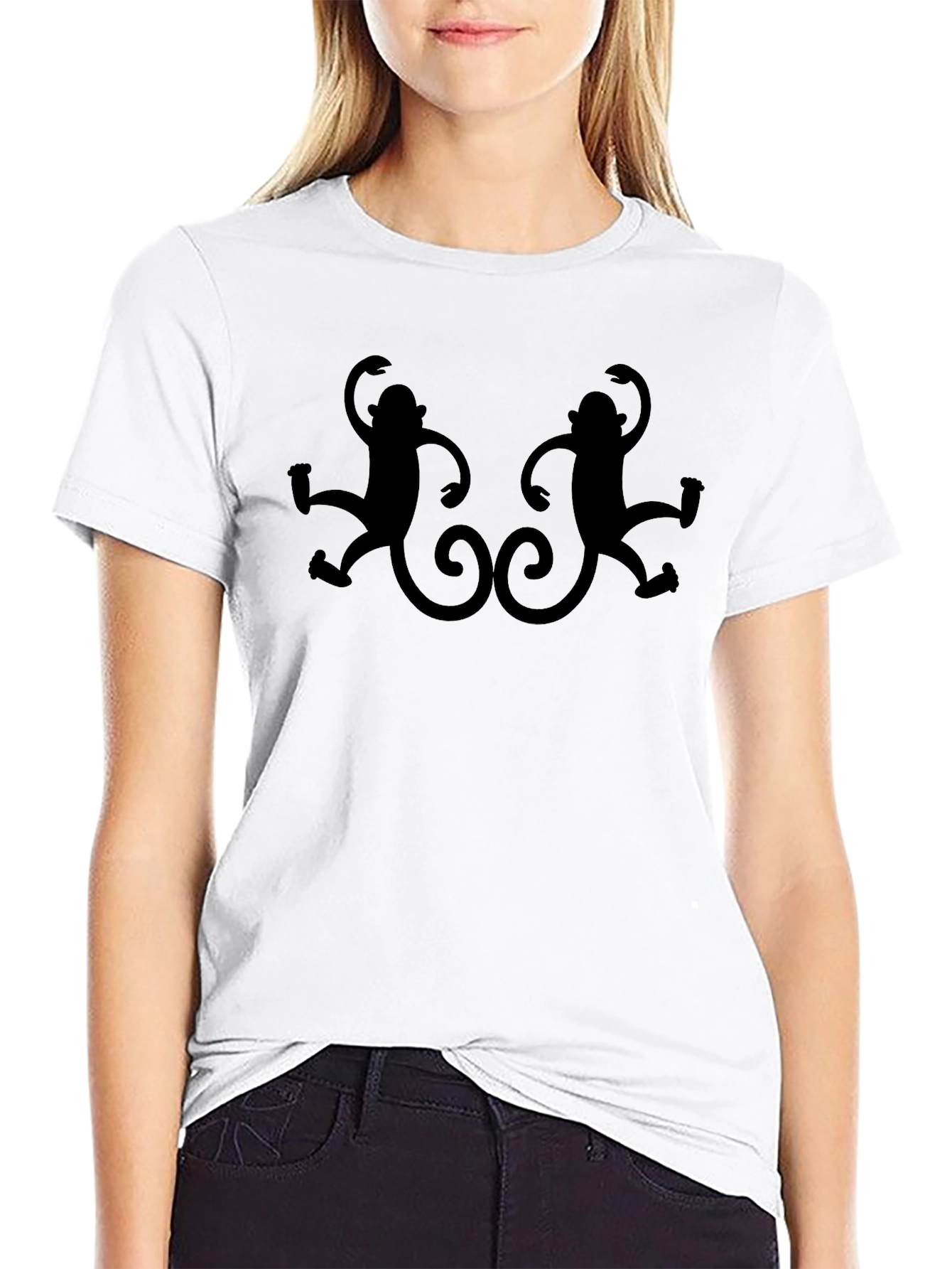 Monkey Silhouette Graphic Tee - Black Cotton Casual T-Shirt