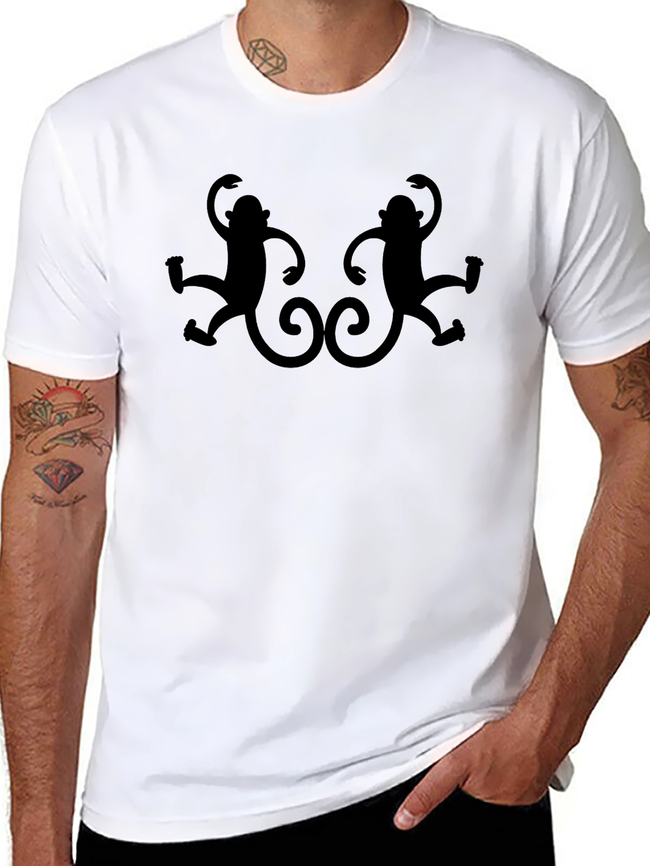Monkey Silhouette Graphic Tee - Black Cotton Casual T-Shirt