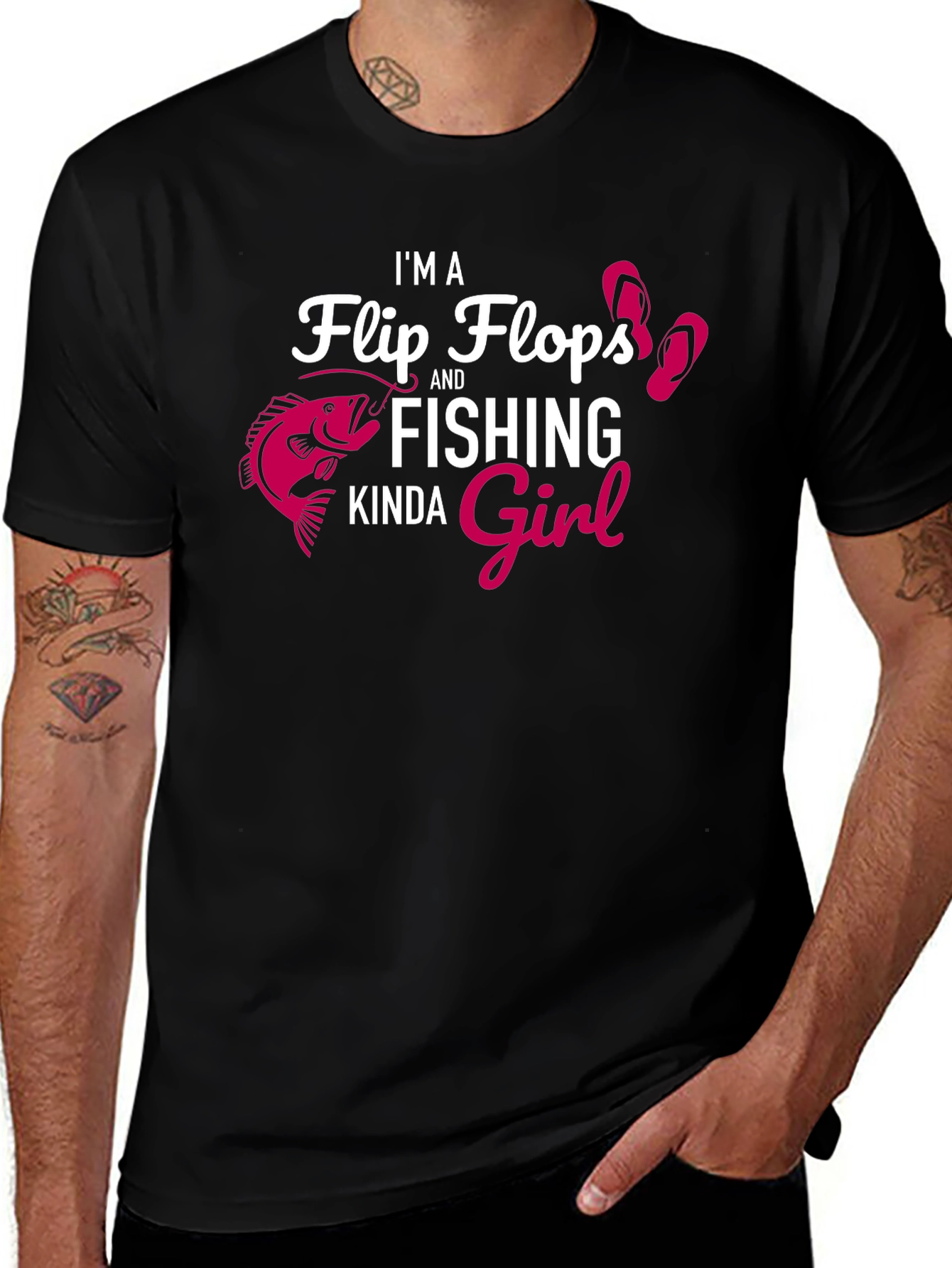 Fishing Girl Graphic Tee - Black