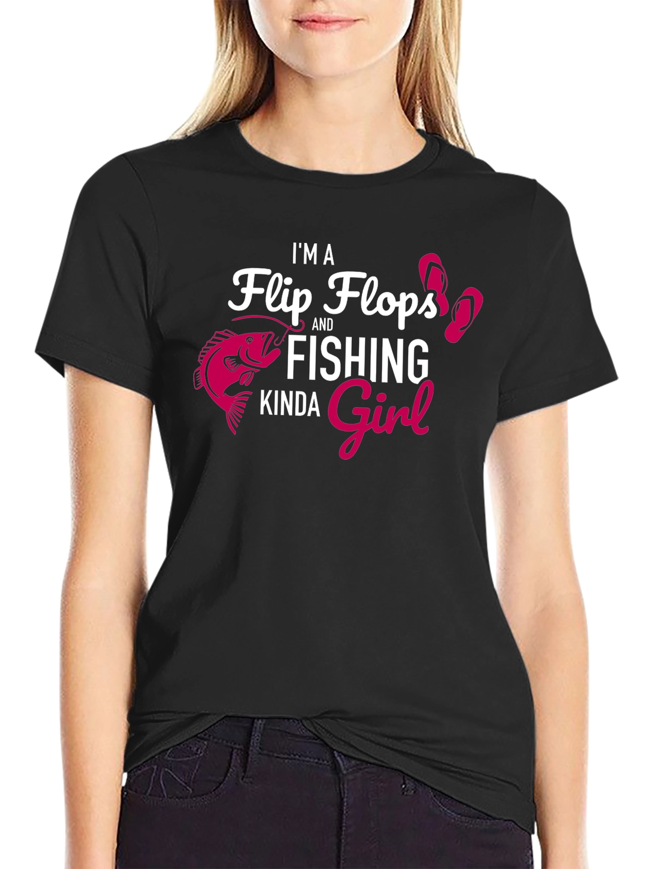 Fishing Girl Graphic Tee - Black