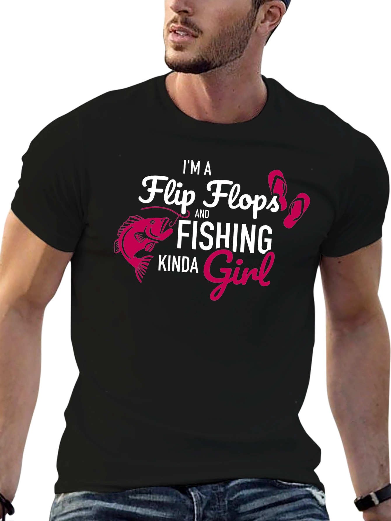 Fishing Girl Graphic Tee - Black