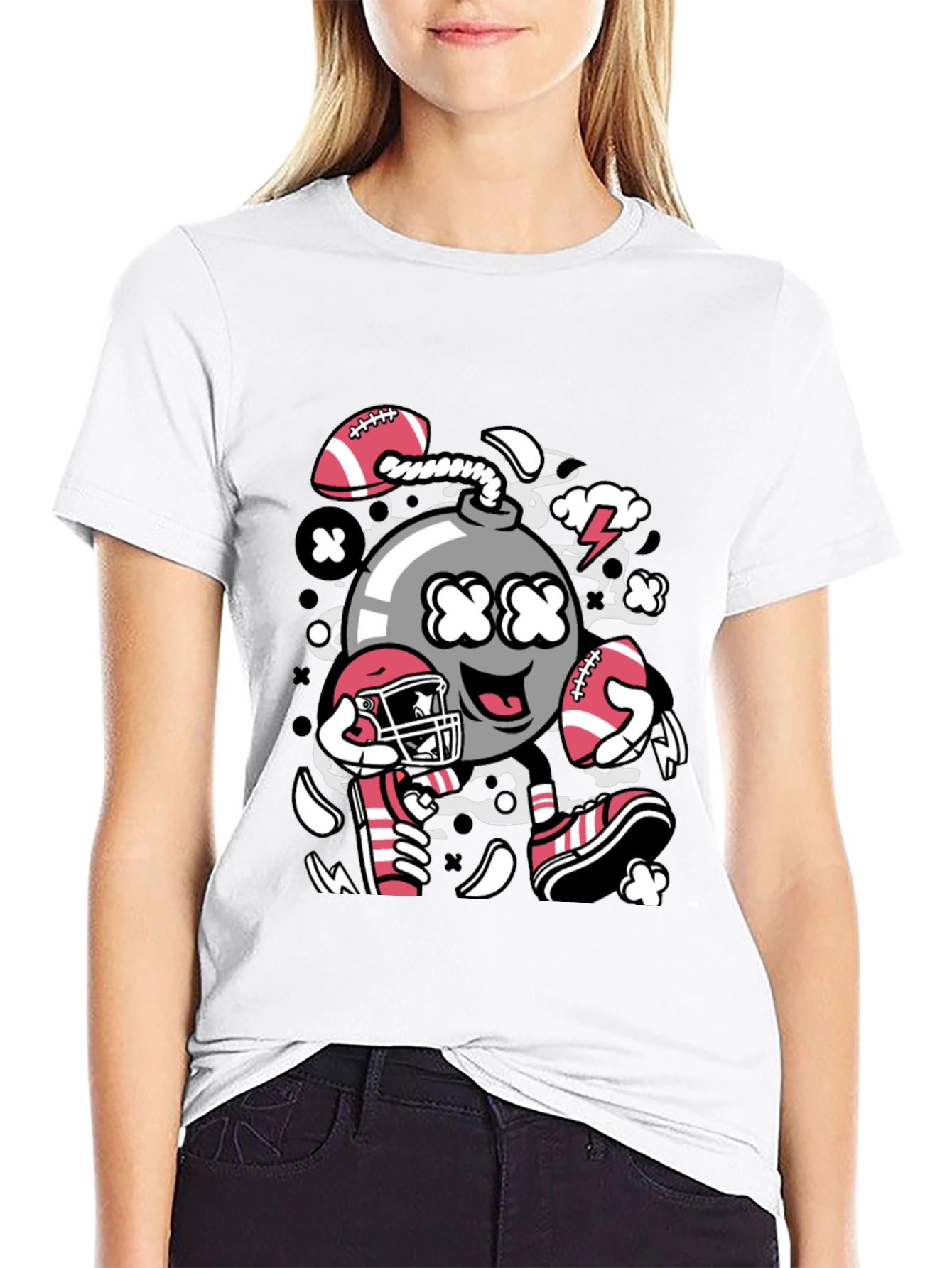 Football Bomb Graphic Tee - Black Cotton T-Shirt