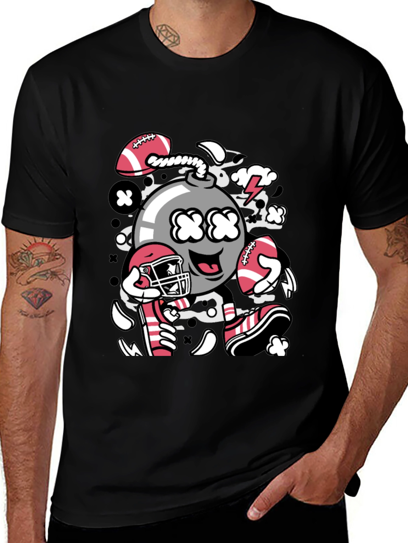 Football Bomb Graphic Tee - Black Cotton T-Shirt