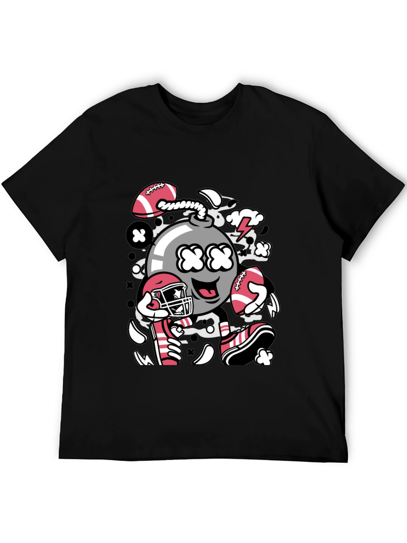 Football Bomb Graphic Tee - Black Cotton T-Shirt