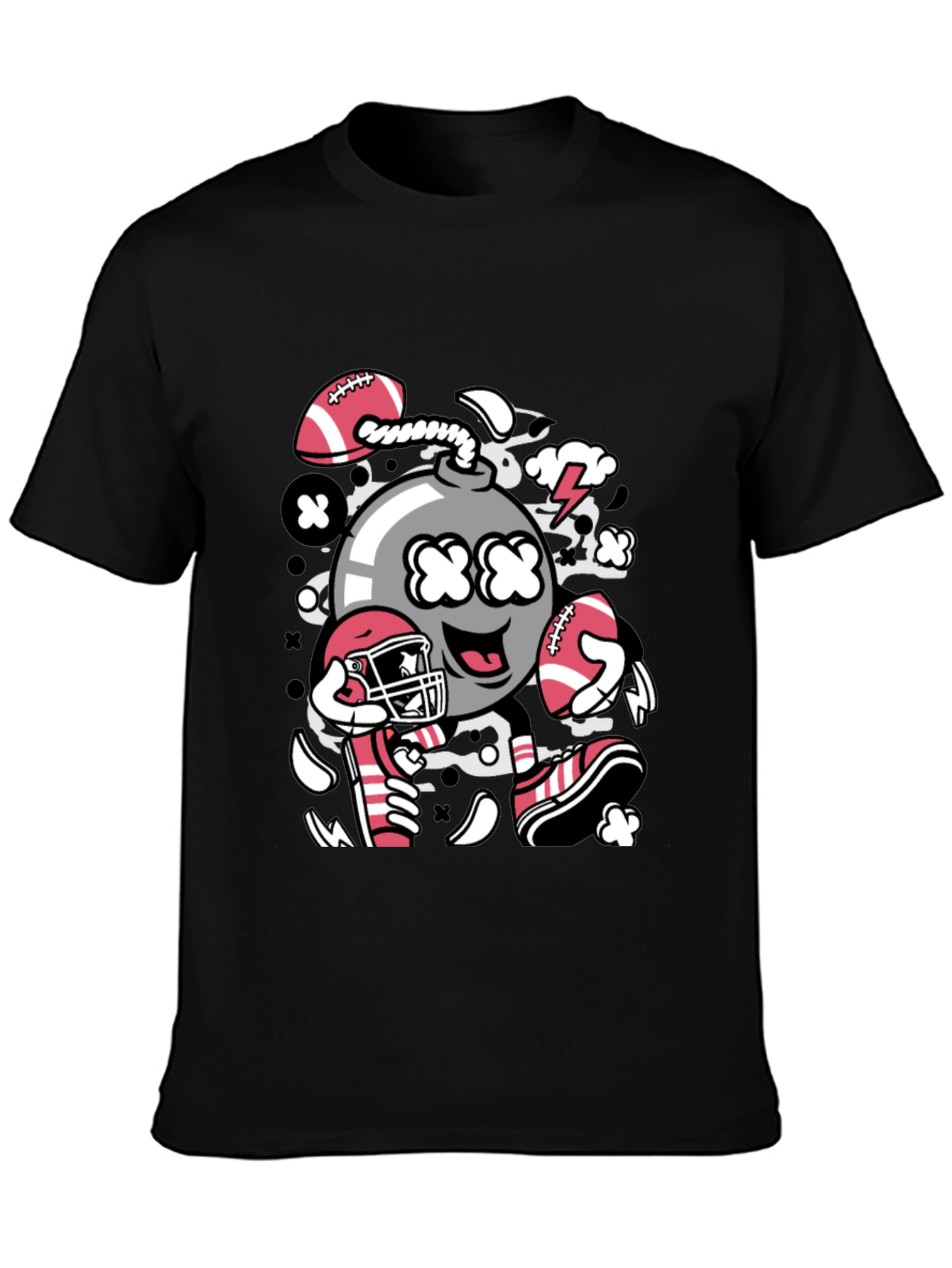Football Bomb Graphic Tee - Black Cotton T-Shirt