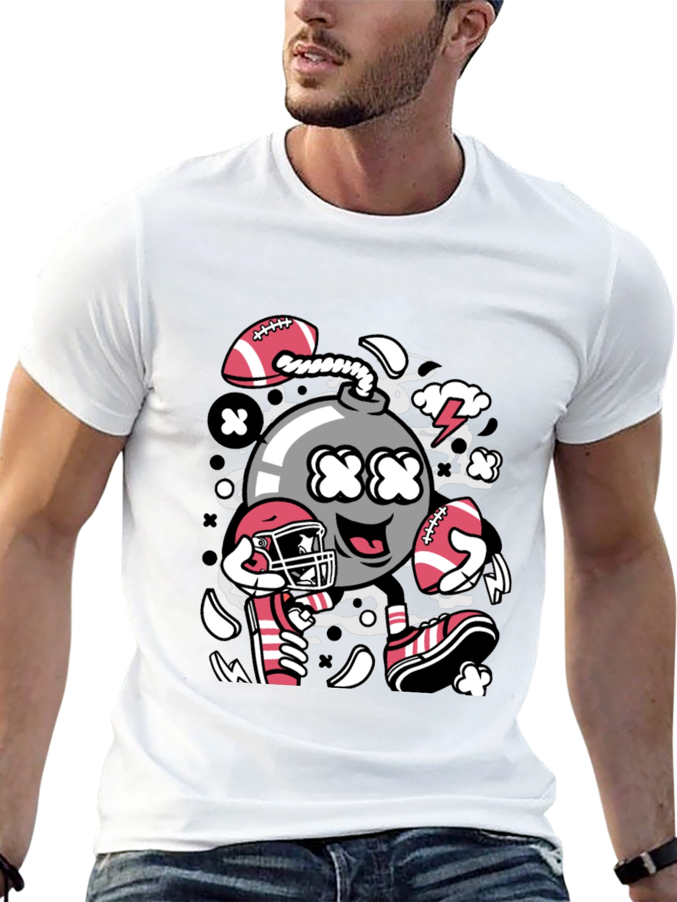 Football Bomb Graphic Tee - Black Cotton T-Shirt
