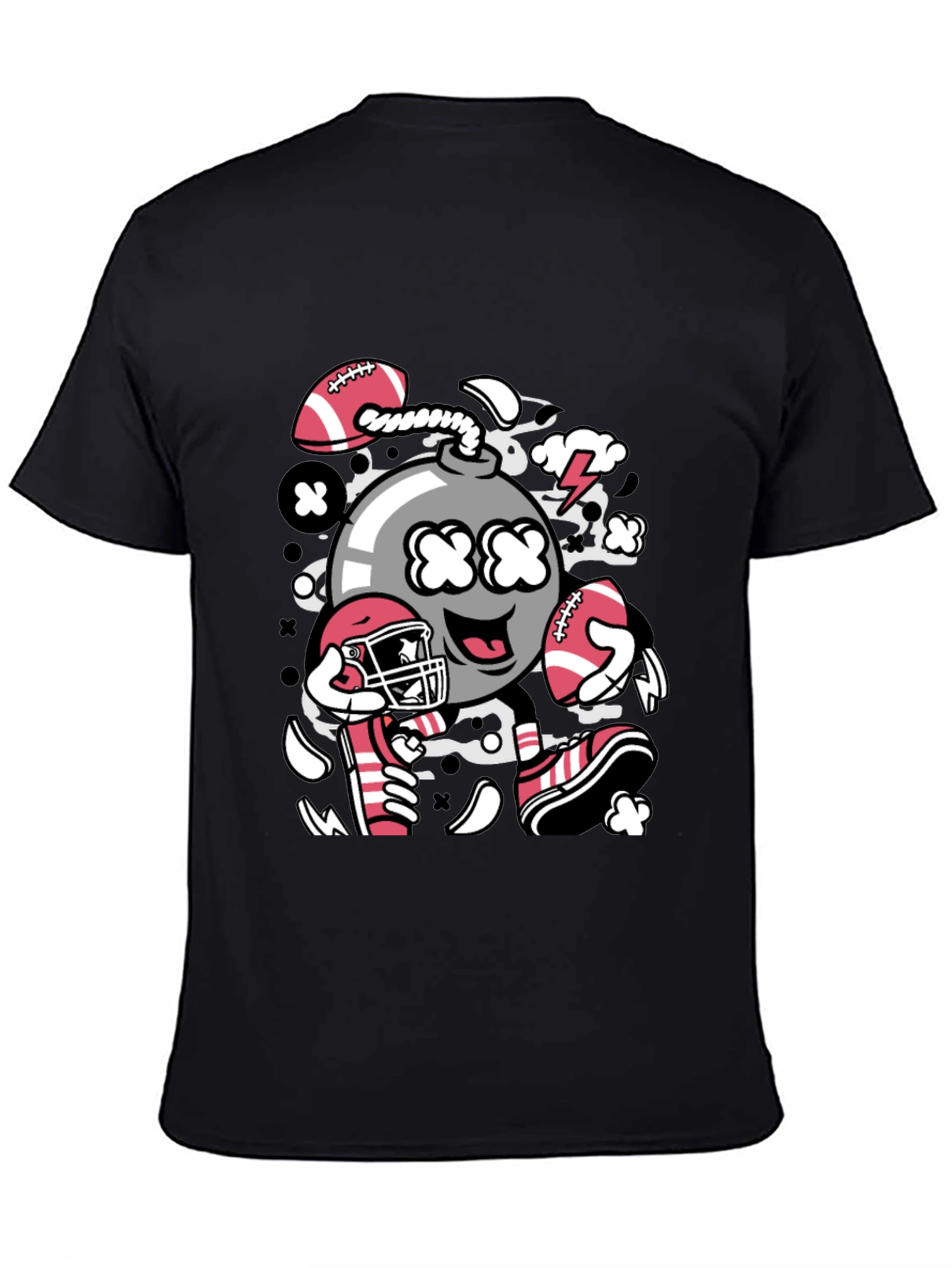 Football Bomb Graphic Tee - Black Cotton T-Shirt