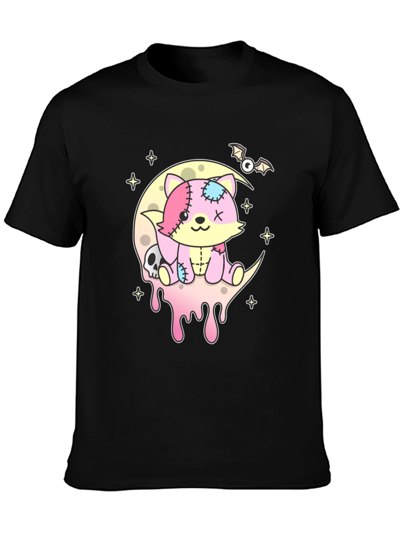 Cute Pastel Goth Zombie Cat on Moon T-Shirt