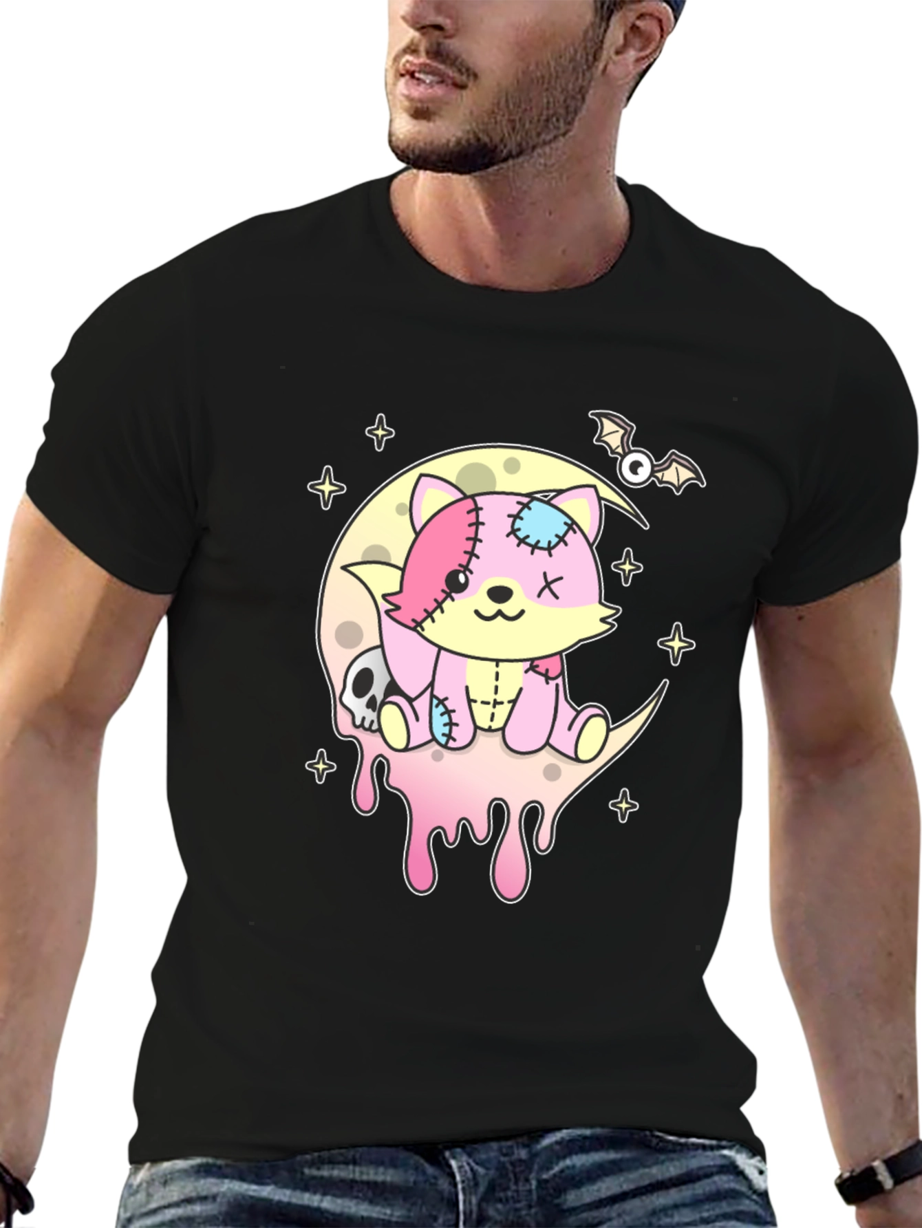 Cute Pastel Goth Zombie Cat on Moon T-Shirt