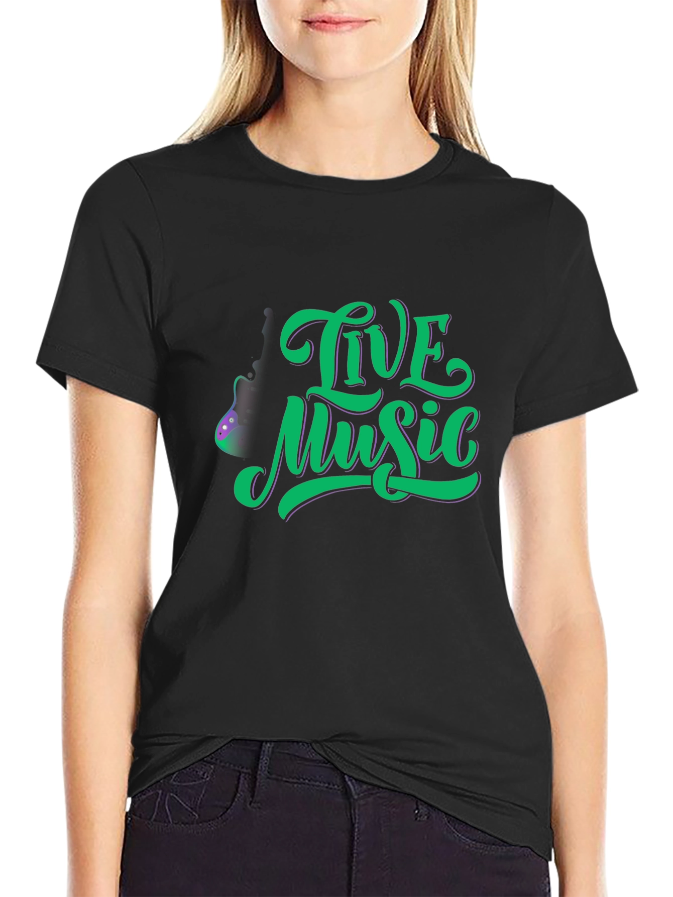 Live Music Graphic Tee - Classic Black Cotton T-Shirt