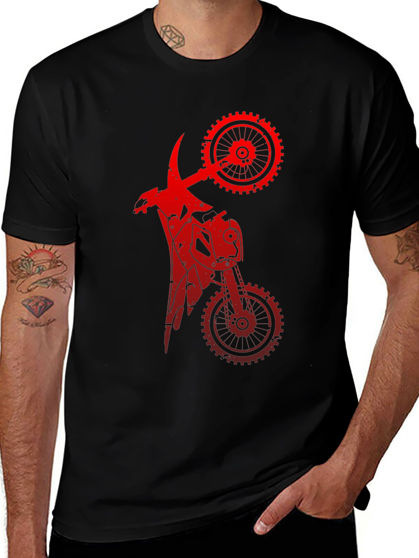 Red Mechanical Motorcycle Graphic Tee