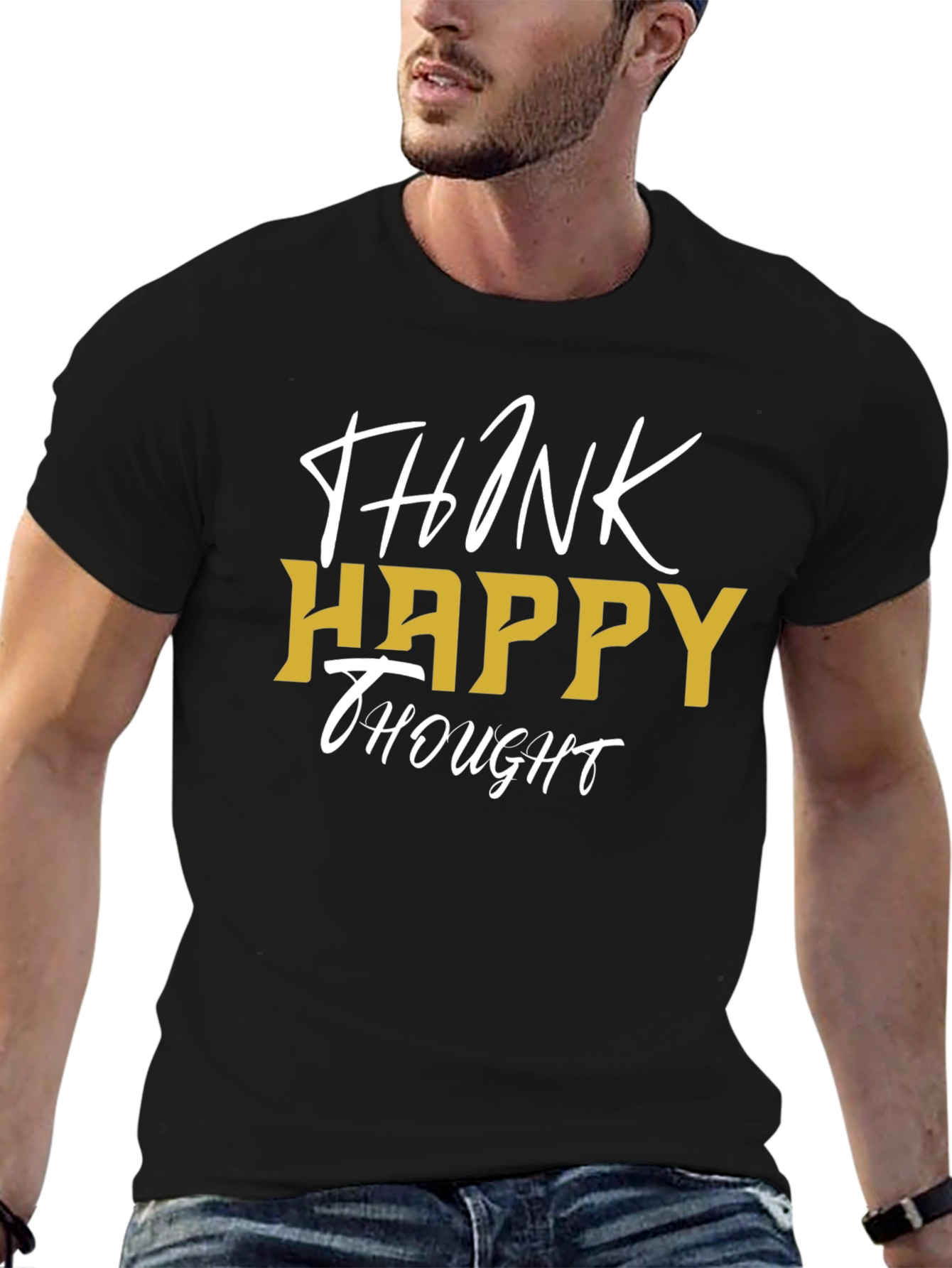Think Happy Thought Black Graphic Tee