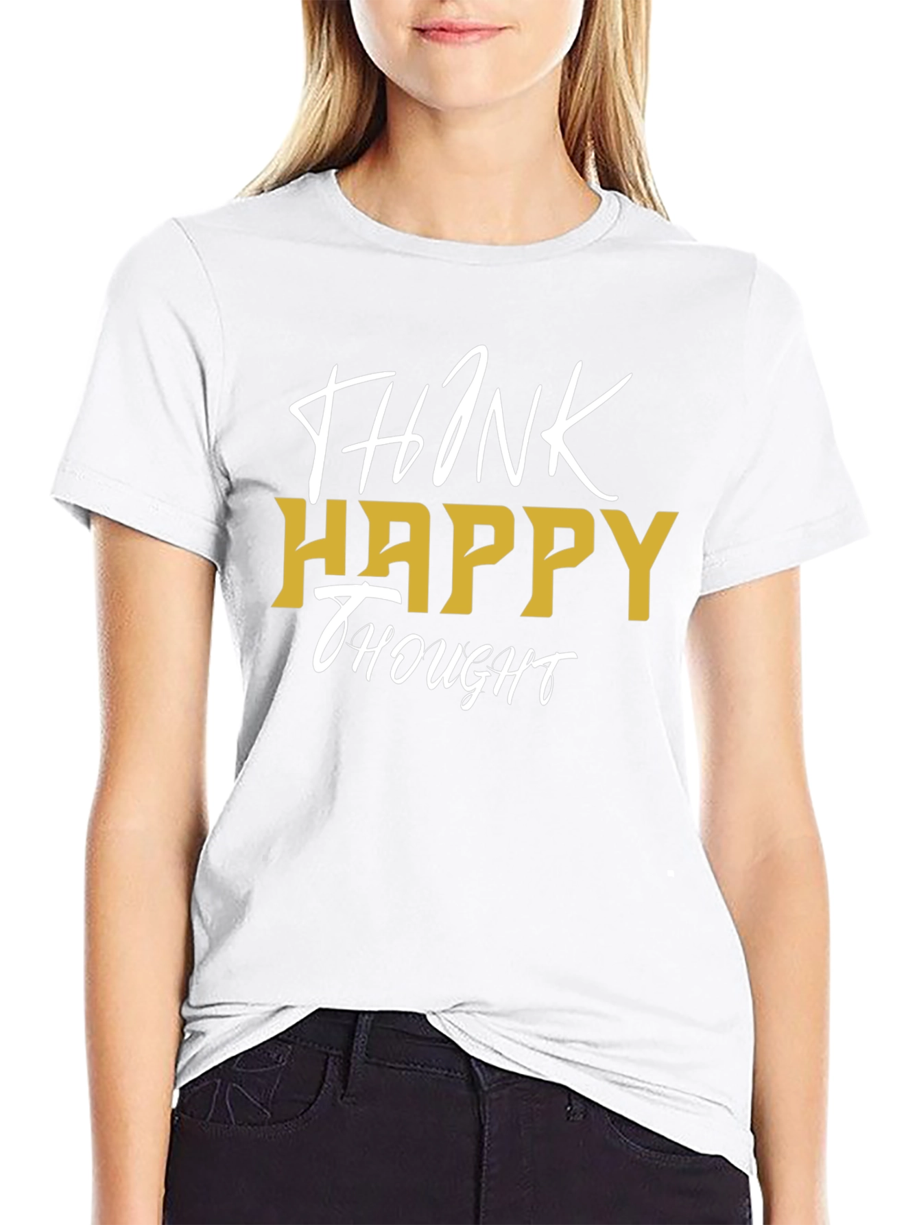 Think Happy Thought Black Graphic Tee